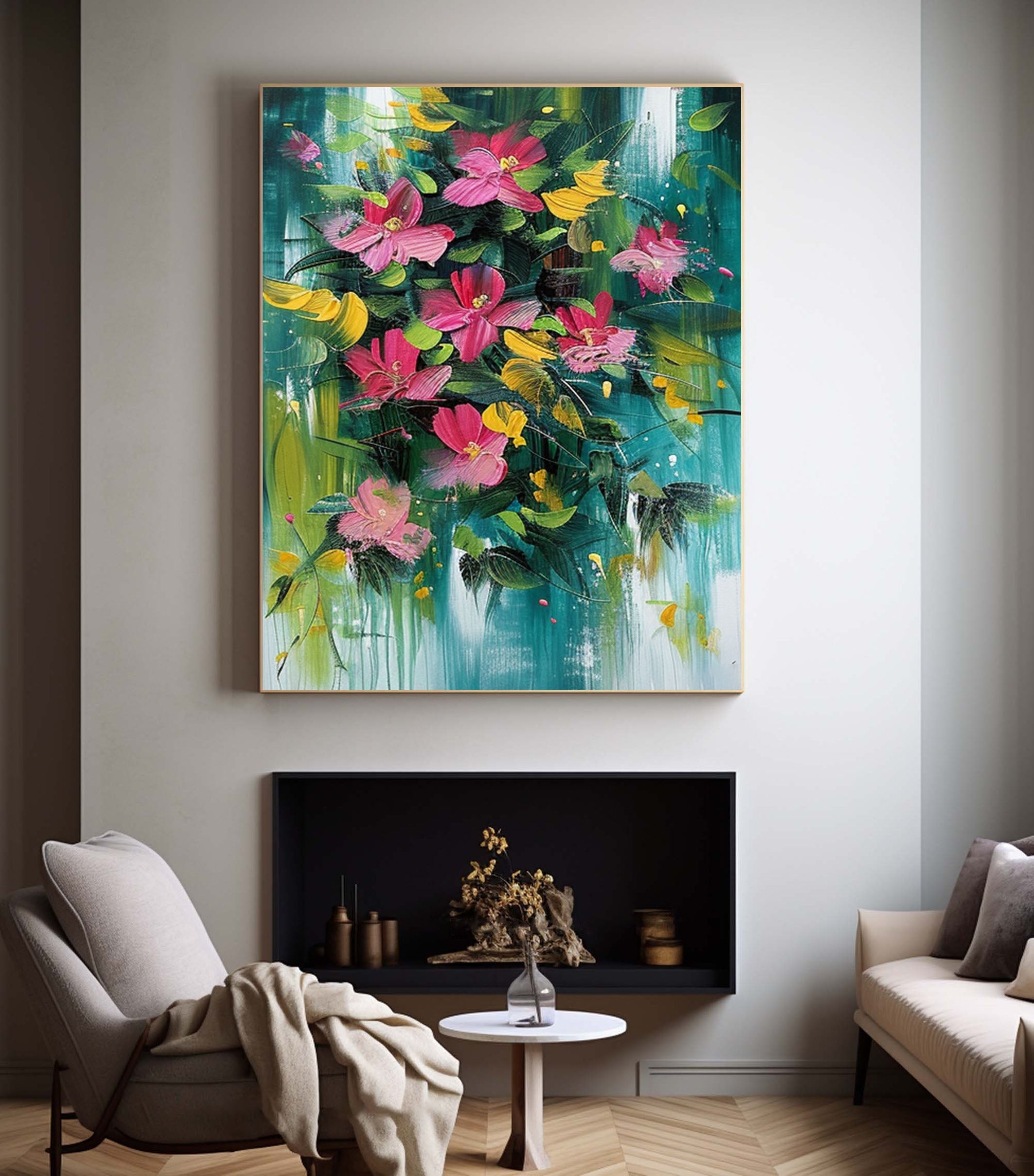 Vibrant Garden Floral Wall Art Modern Abstract Flowers #FT 005