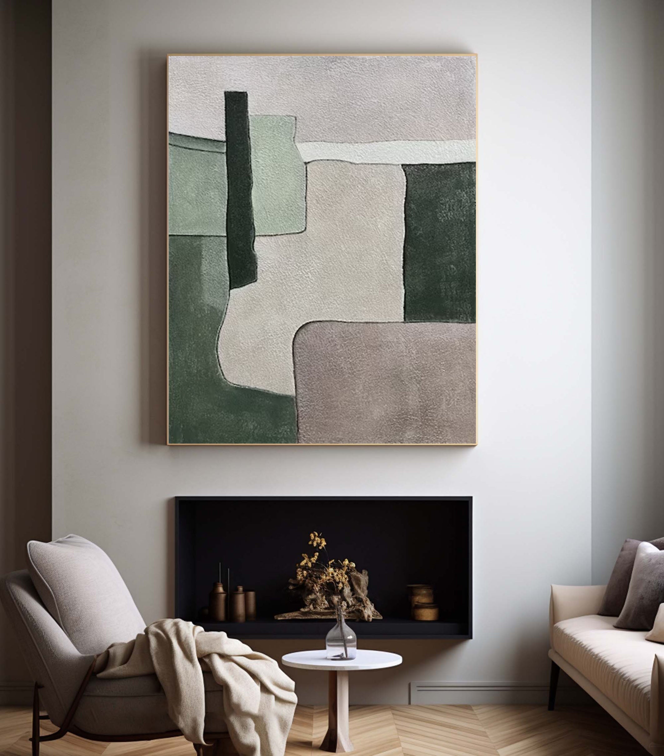 Modern Abstract Green and Beige Canvas Art #MMA 161