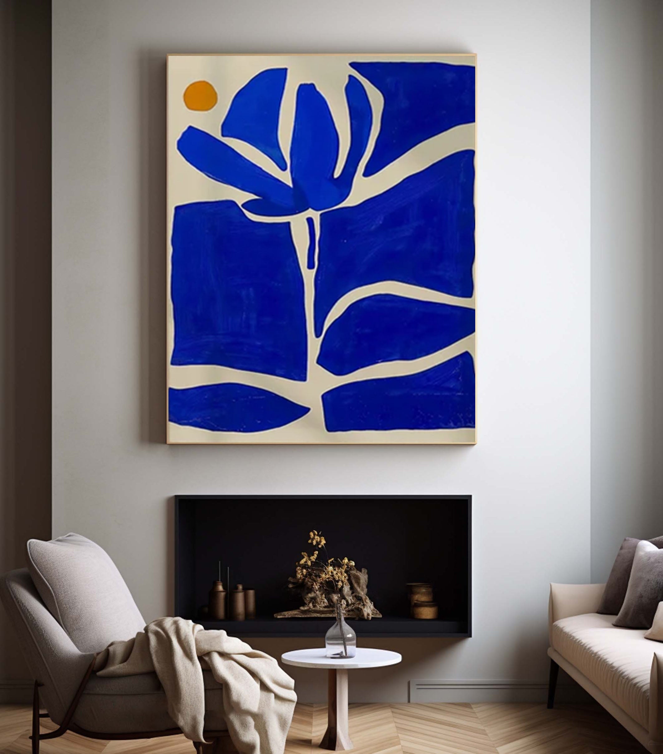 Azure Bloom Modern Blue and White Abstract Wall Art #AP 035