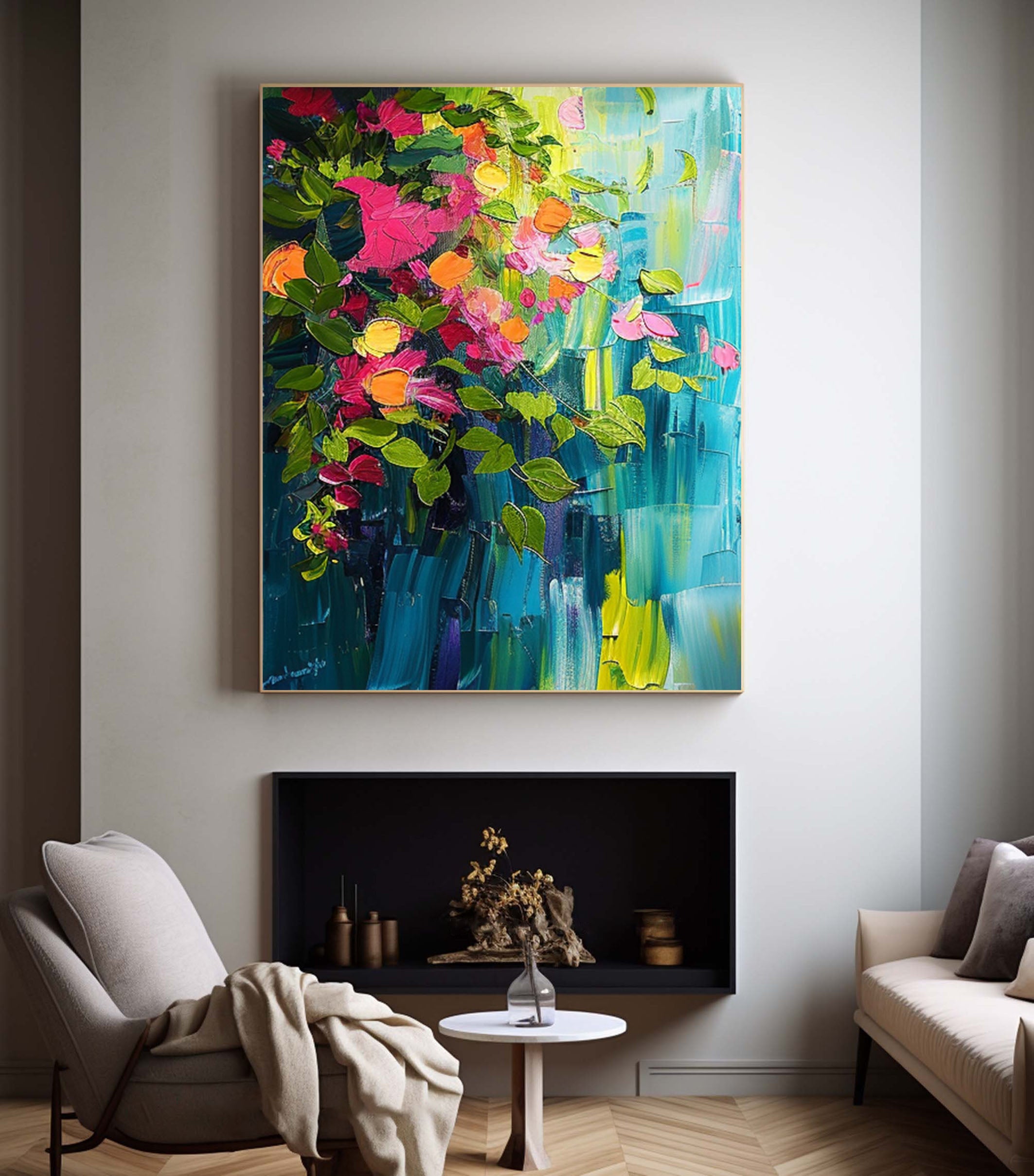 Vibrant Garden Floral Wall Art Modern Abstract Flowers #FT 006