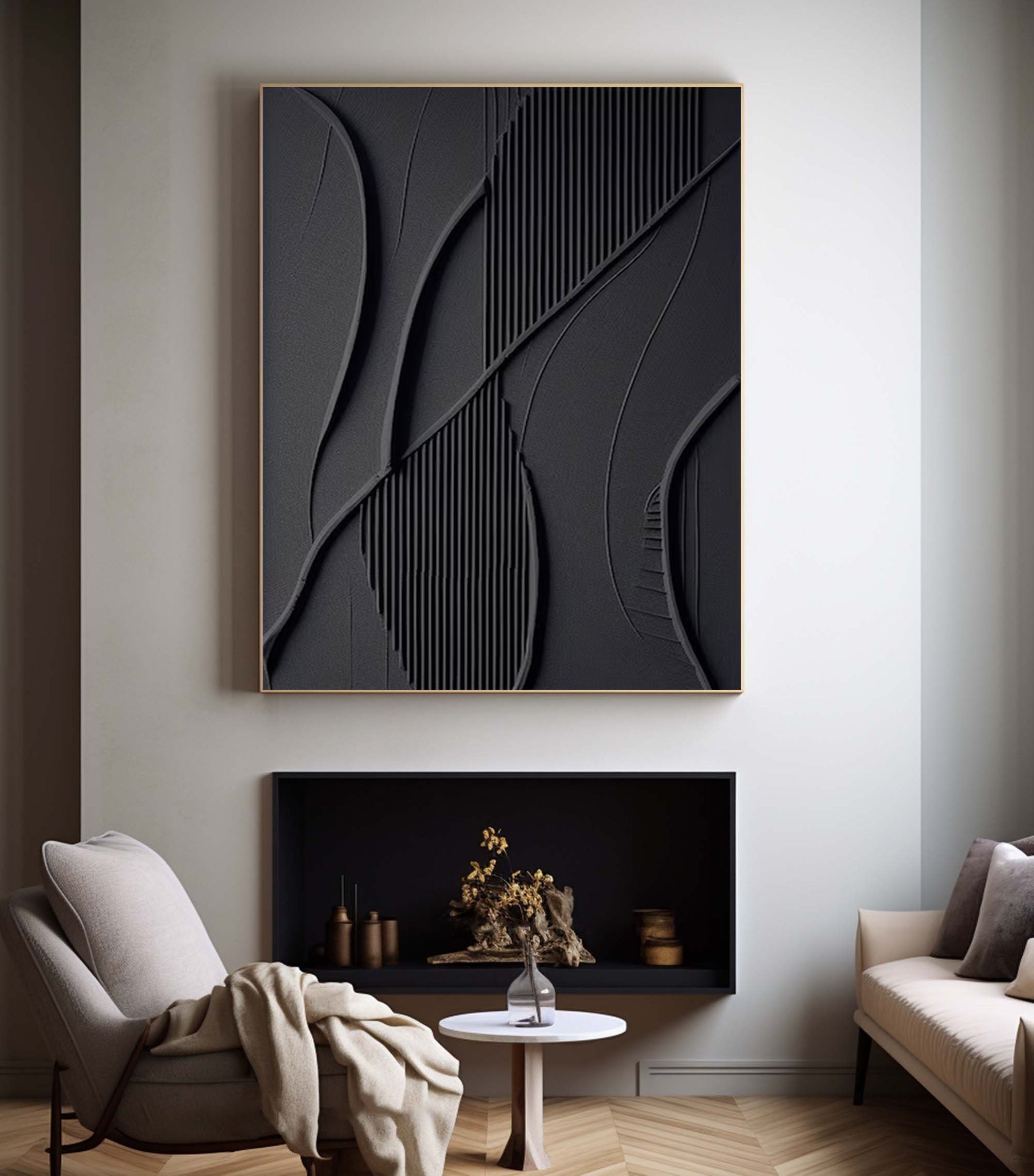 Modern Black Textured Abstract Painting Bold 3D Wall Art #MMA 166