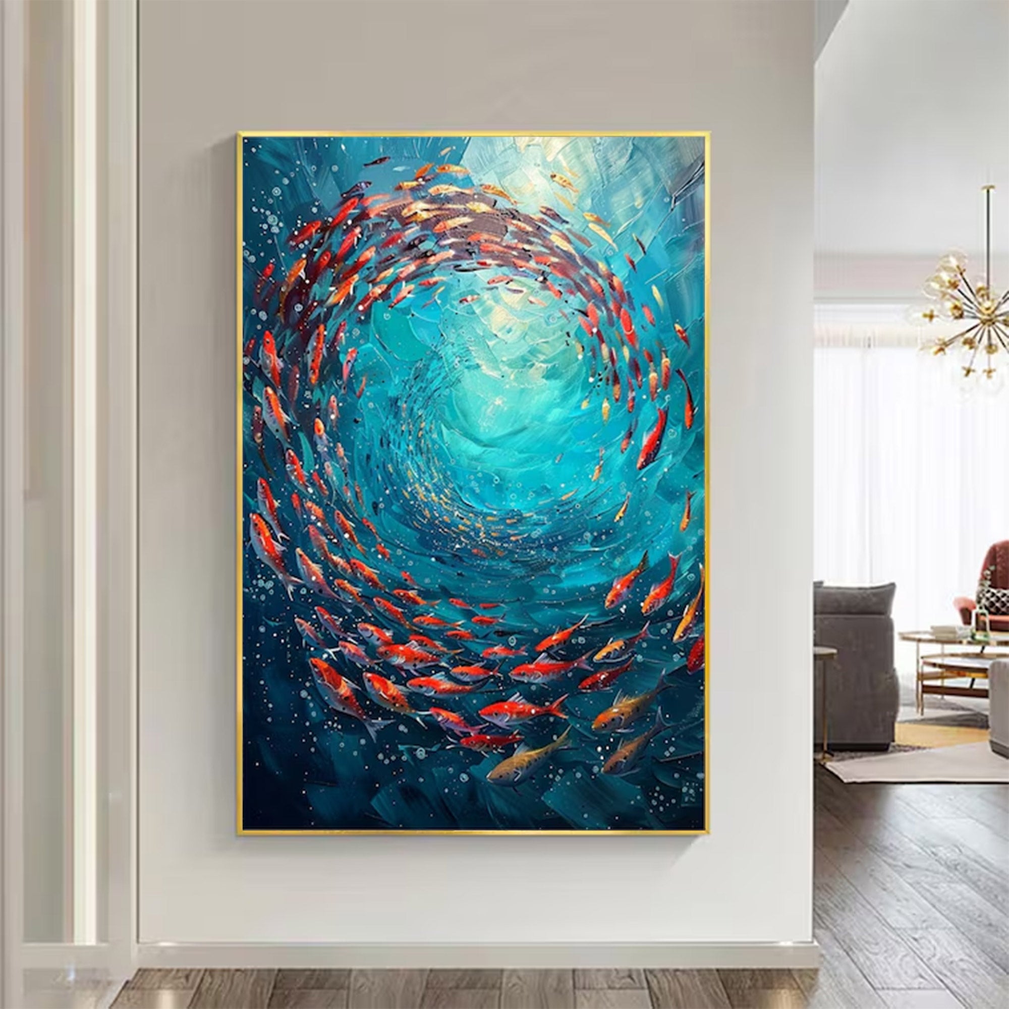 Large Abstract Fish School Art | KeiraArt #AG 150