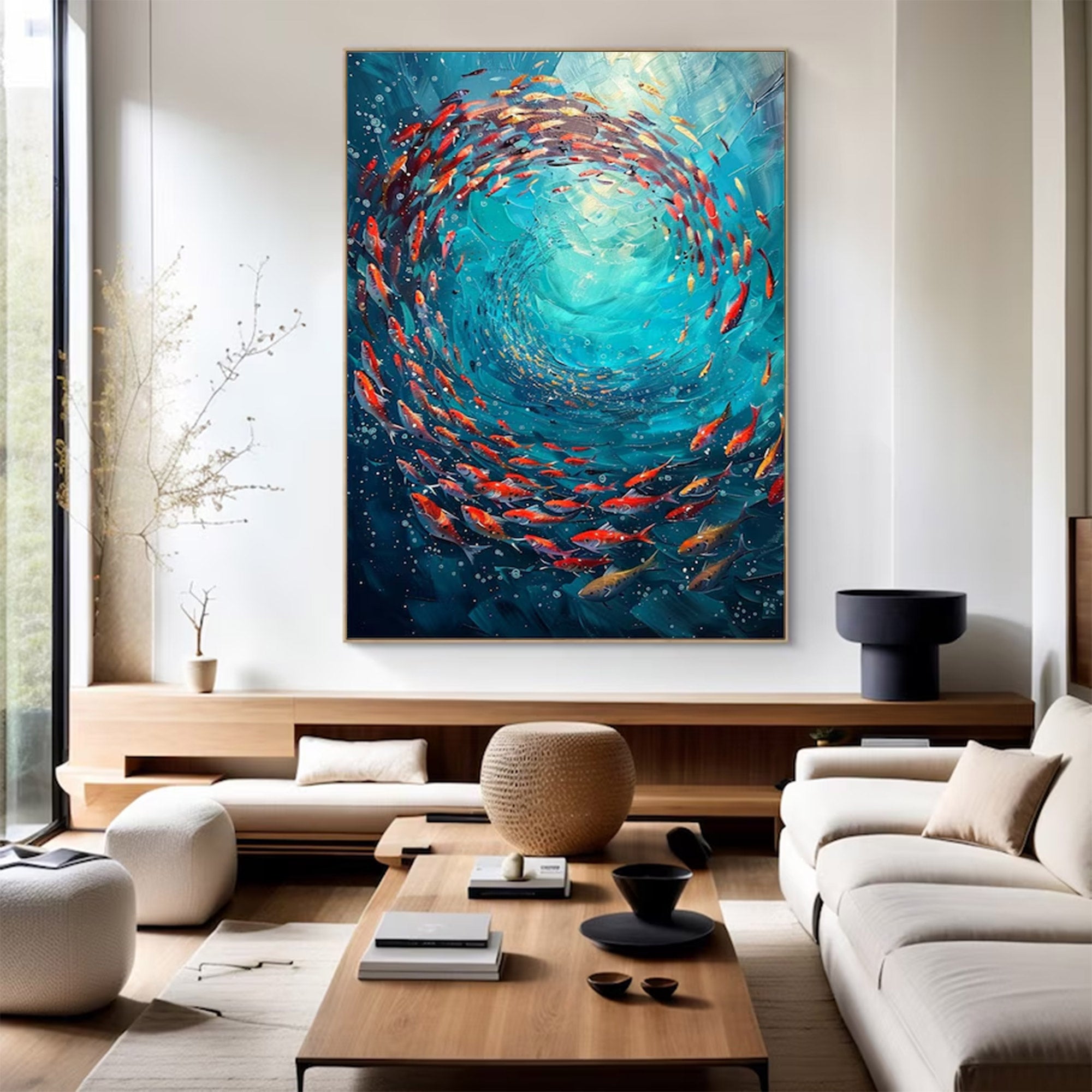 Large Abstract Fish School Art | KeiraArt #AG 150