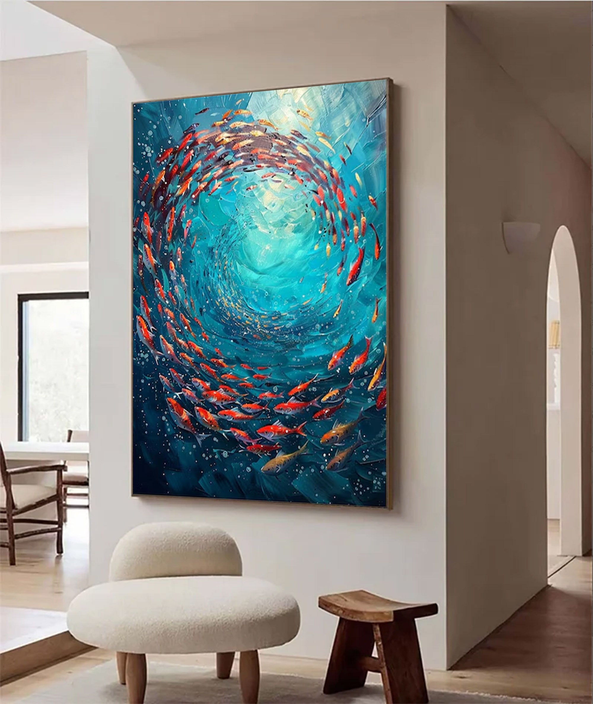 Large Abstract Fish School Art | KeiraArt #AG 150