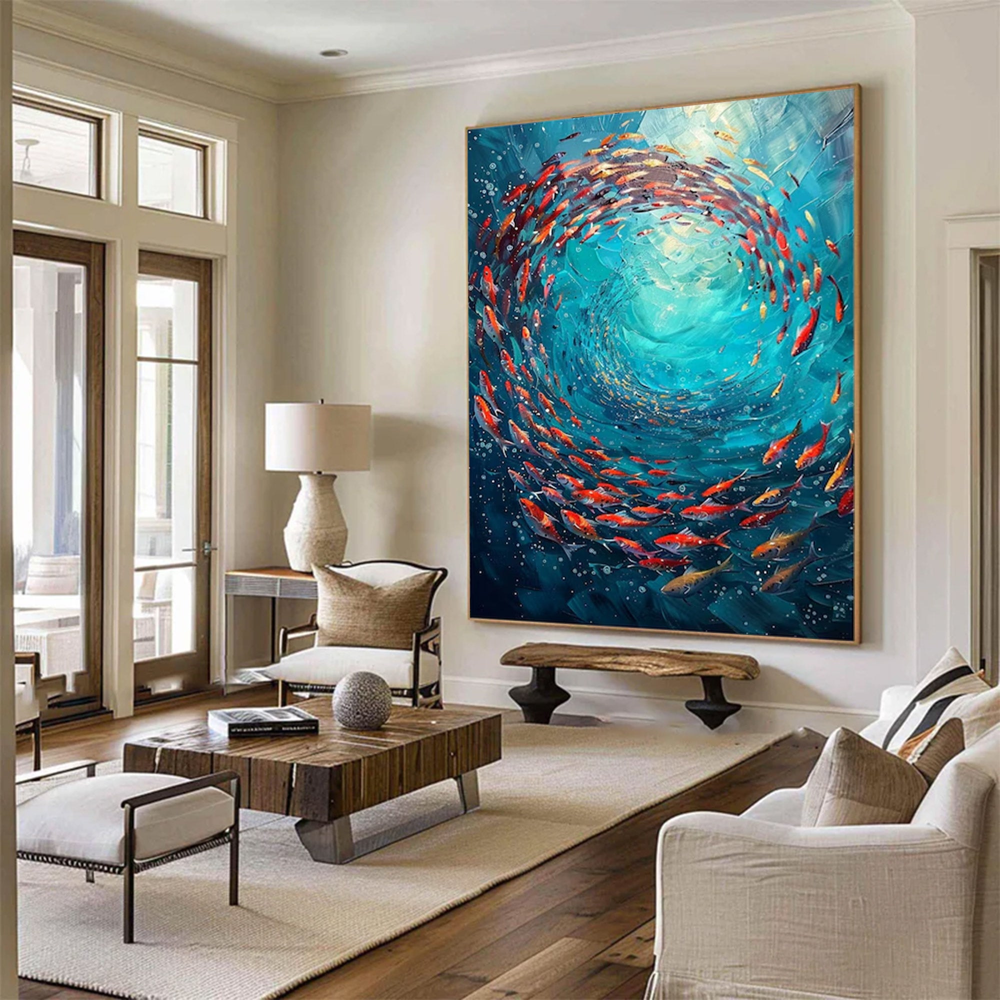 Large Abstract Fish School Art | KeiraArt #AG 150