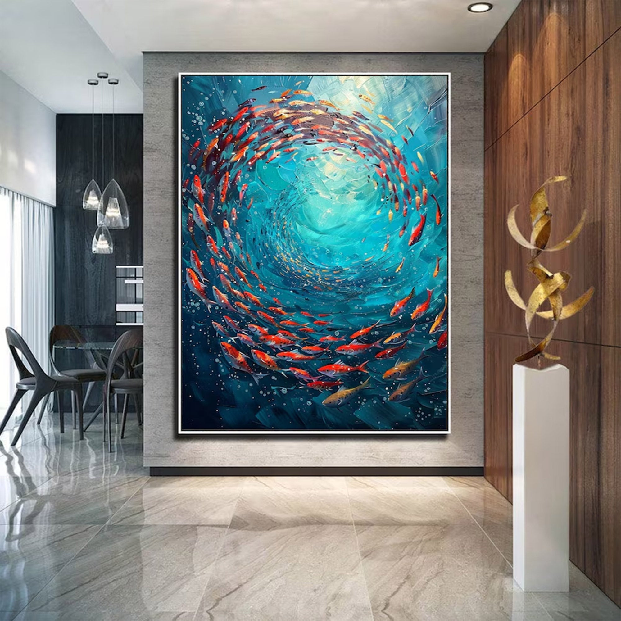 Large Abstract Fish School Art | KeiraArt #AG 150
