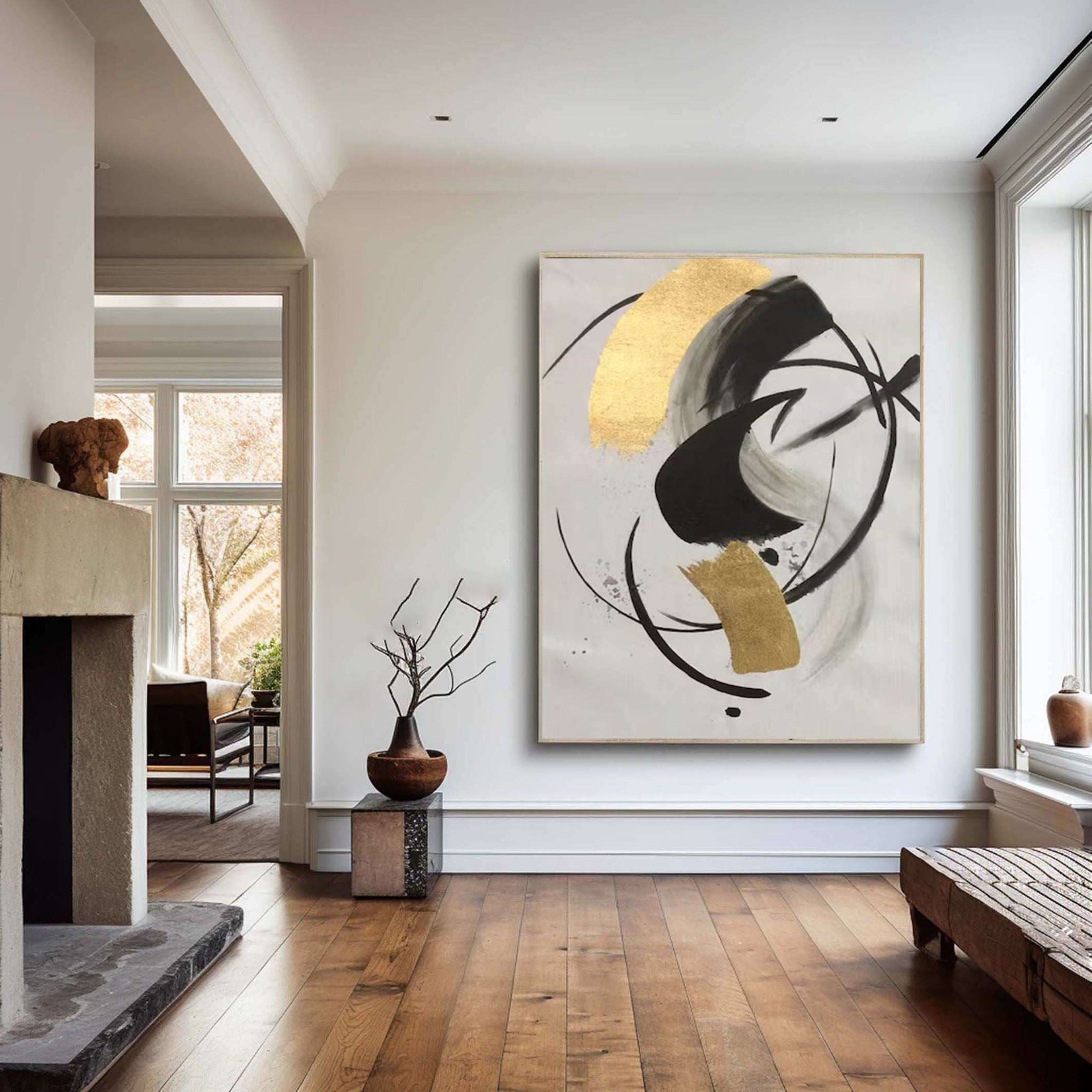 Abstract Black and Gold Painting Large Canvas Art for Modern Homes #AP 040