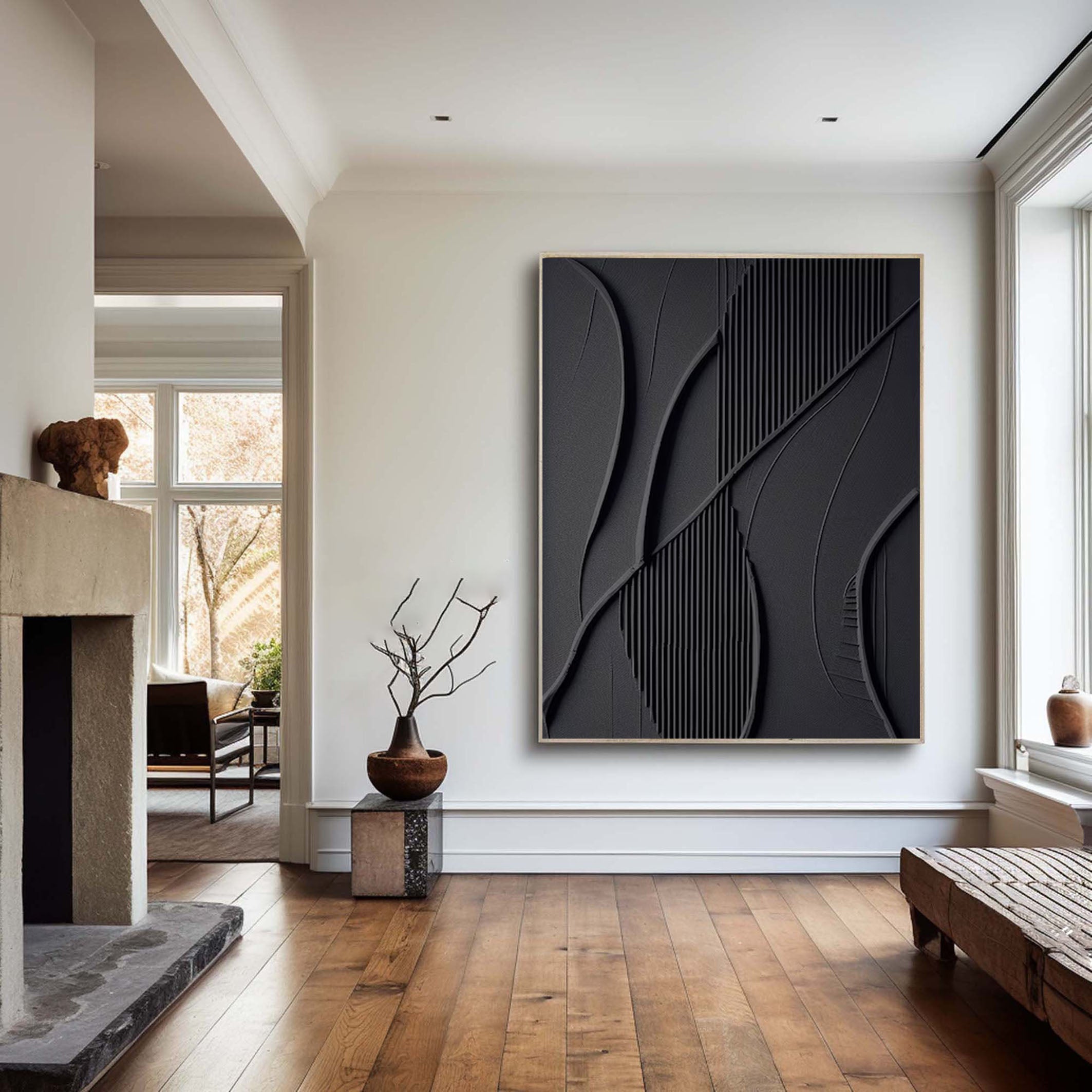 Modern Black Textured Abstract Painting Bold 3D Wall Art #MMA 166