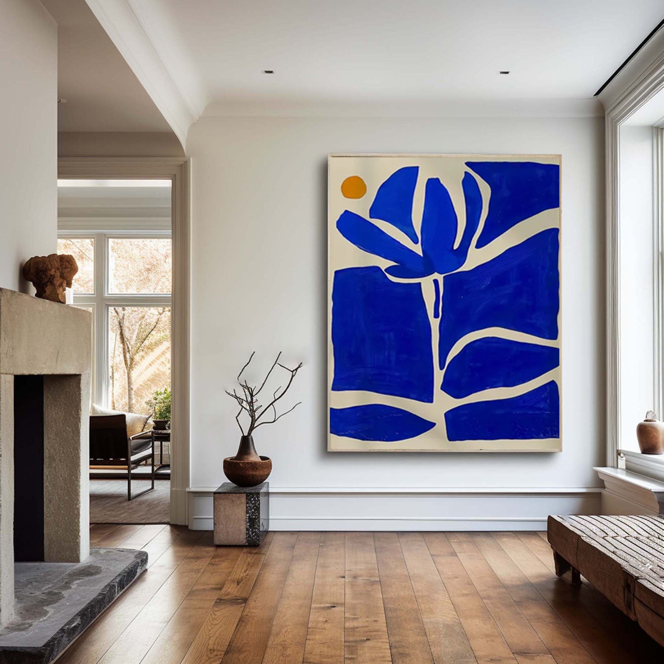 Azure Bloom Modern Blue and White Abstract Wall Art #AP 035