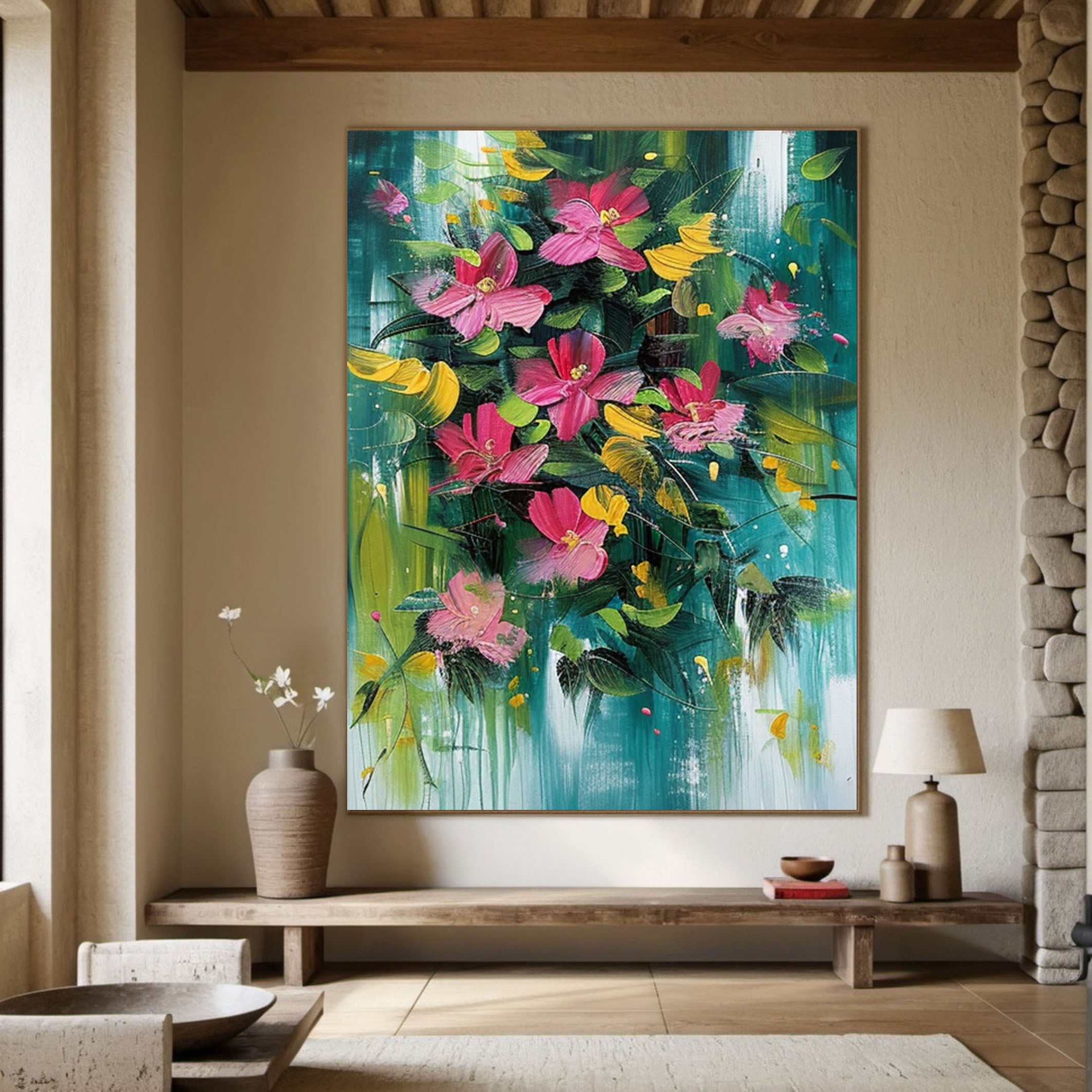 Vibrant Garden Floral Wall Art Modern Abstract Flowers #FT 005