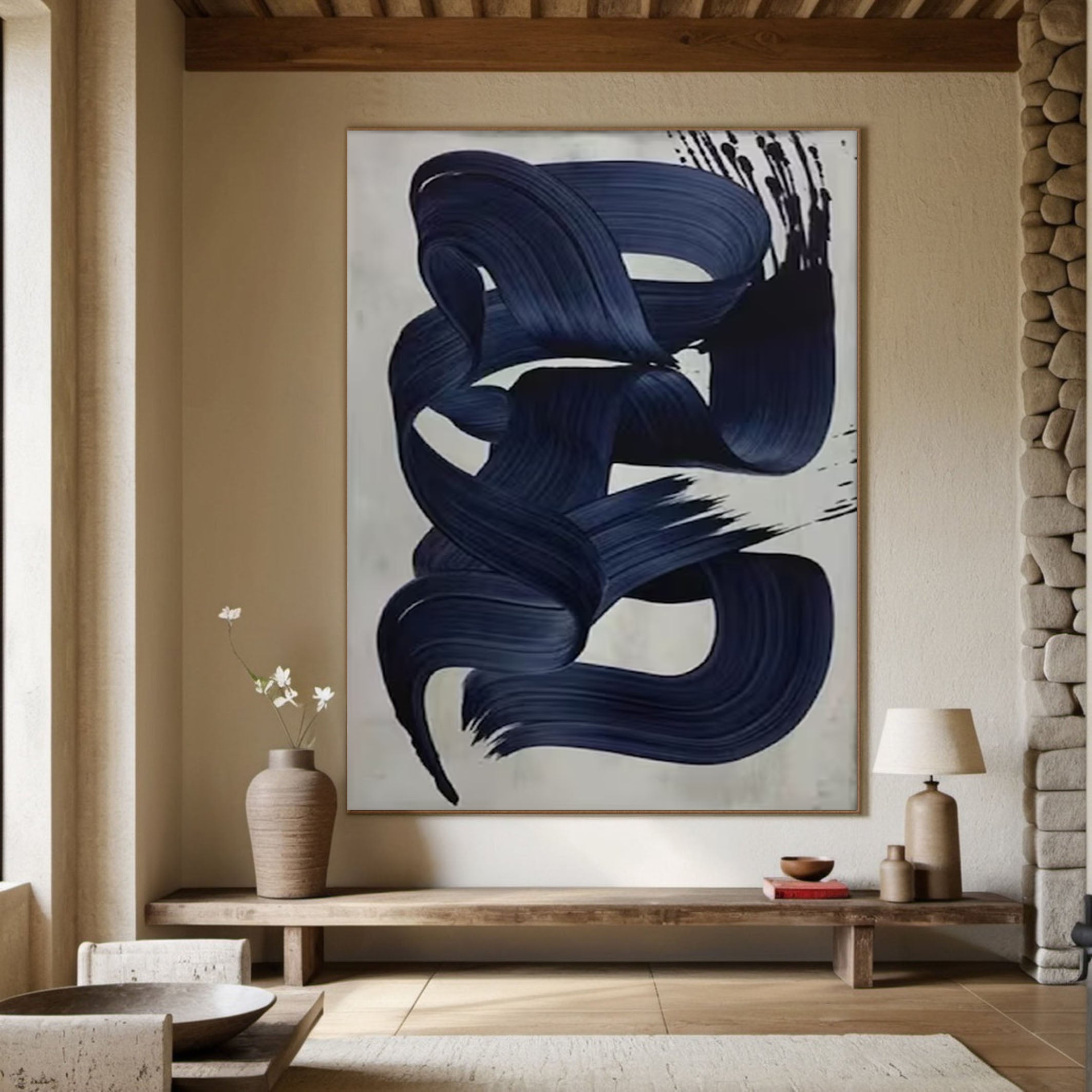 Azure Swoops Modern Abstract Artwork in Blue #MMA 167