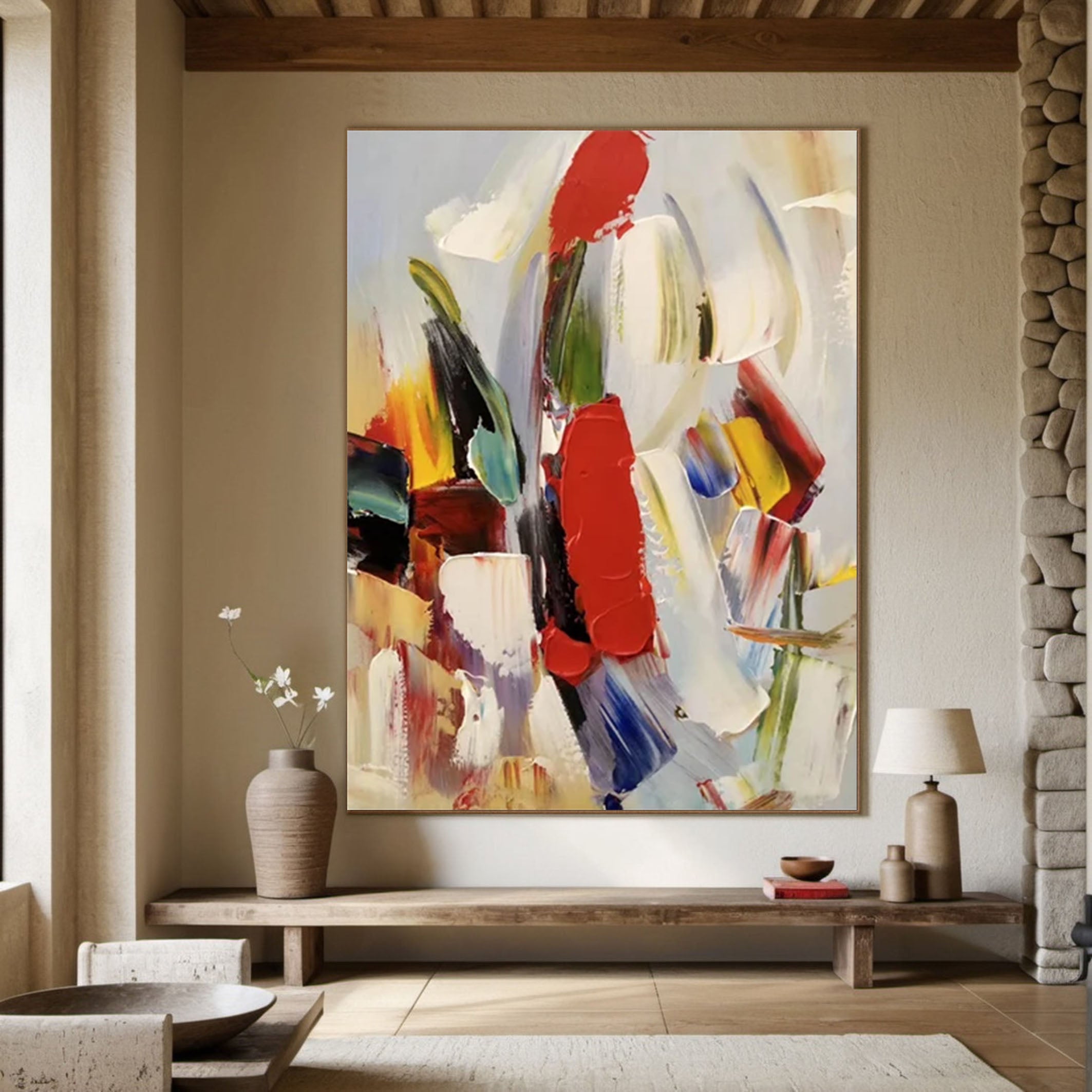 Vibrant Strokes Bold Abstract Oil Painting for Modern Decor #AP 034