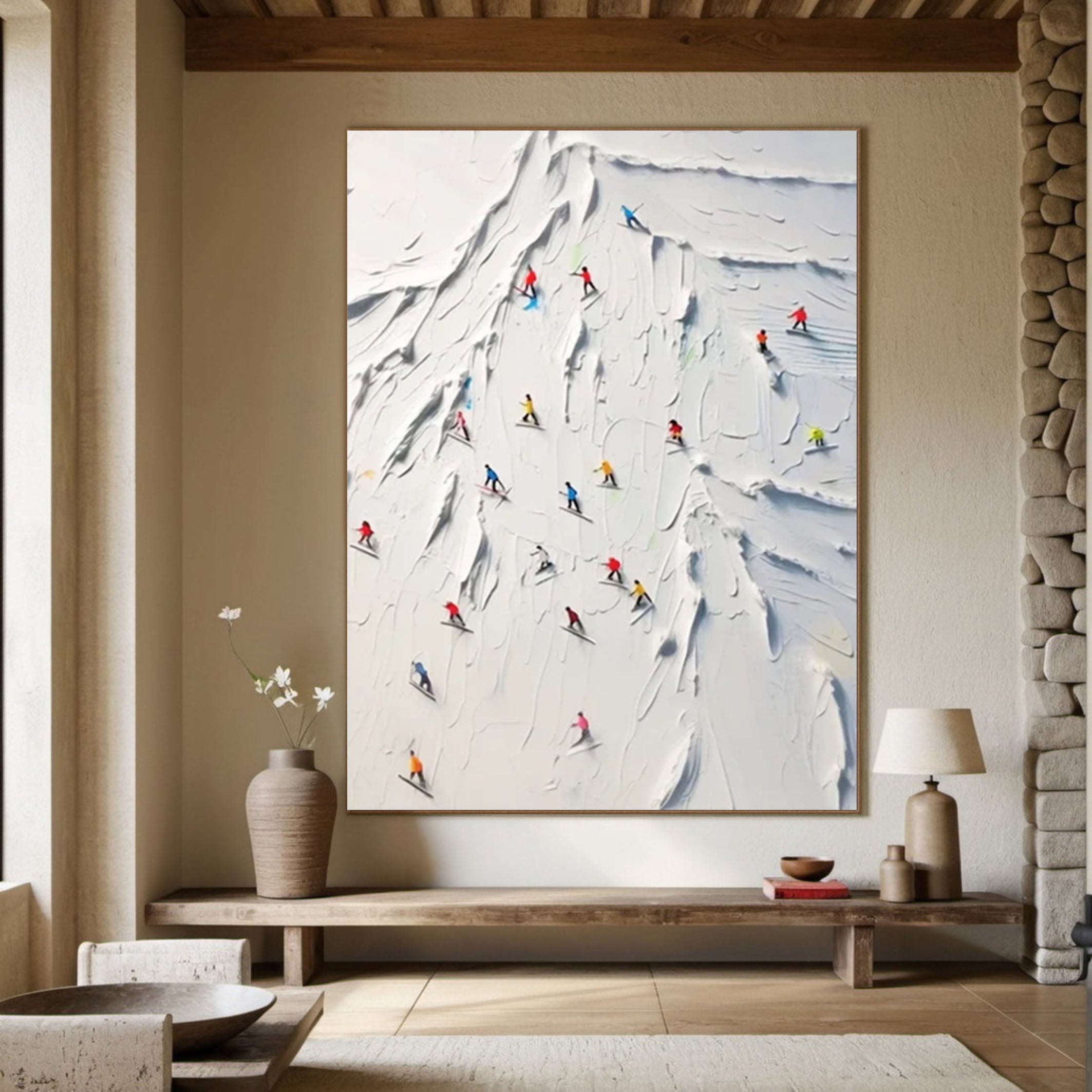 Winter Ascent Dynamic Skier Mountain Canvas Art #ASP 003