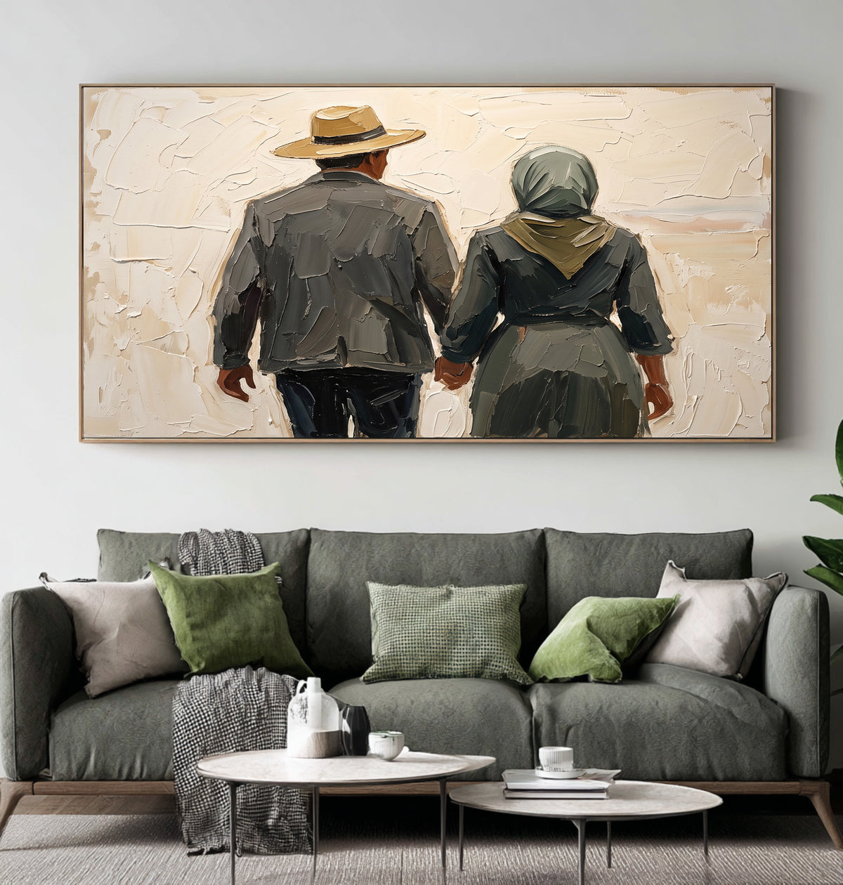 Large Modern Rustic Couple Portrait Wall Art Textured Oil Painting Country Inspired Figurative Artwork Contemporary Farmhouse Decor