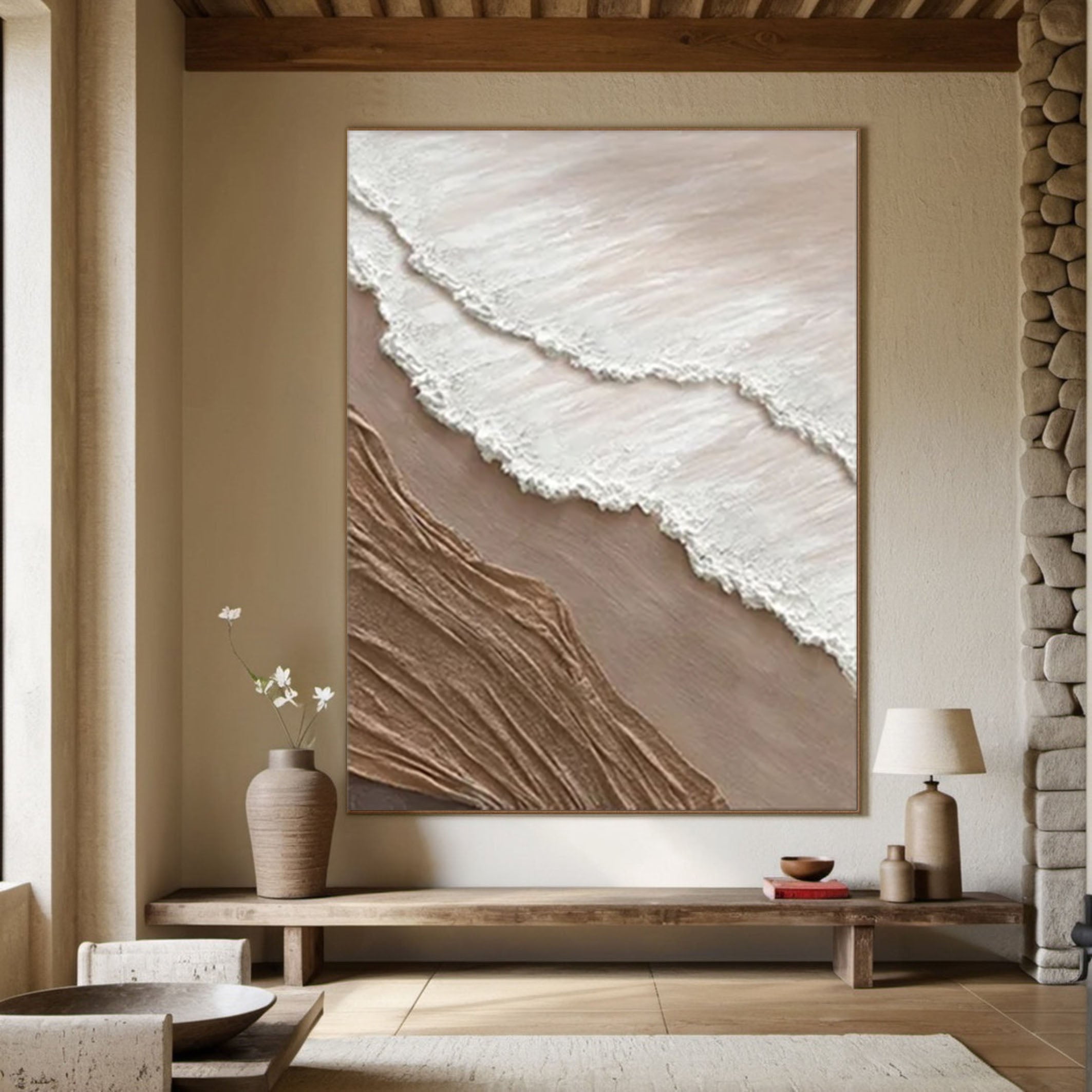 Textured Beach Wall Art Large Coastal Canvas for Modern Home Decor #OS 057