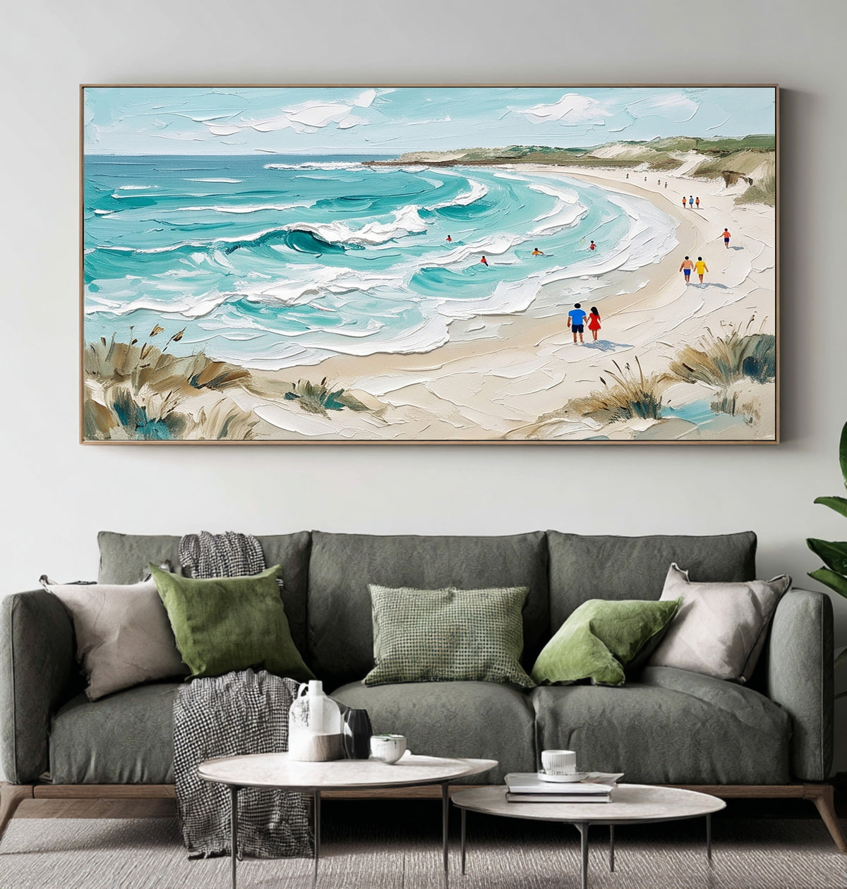 Large Textured Ocean Painting White Sea Foam Turquoise Waves Beach Wall Art