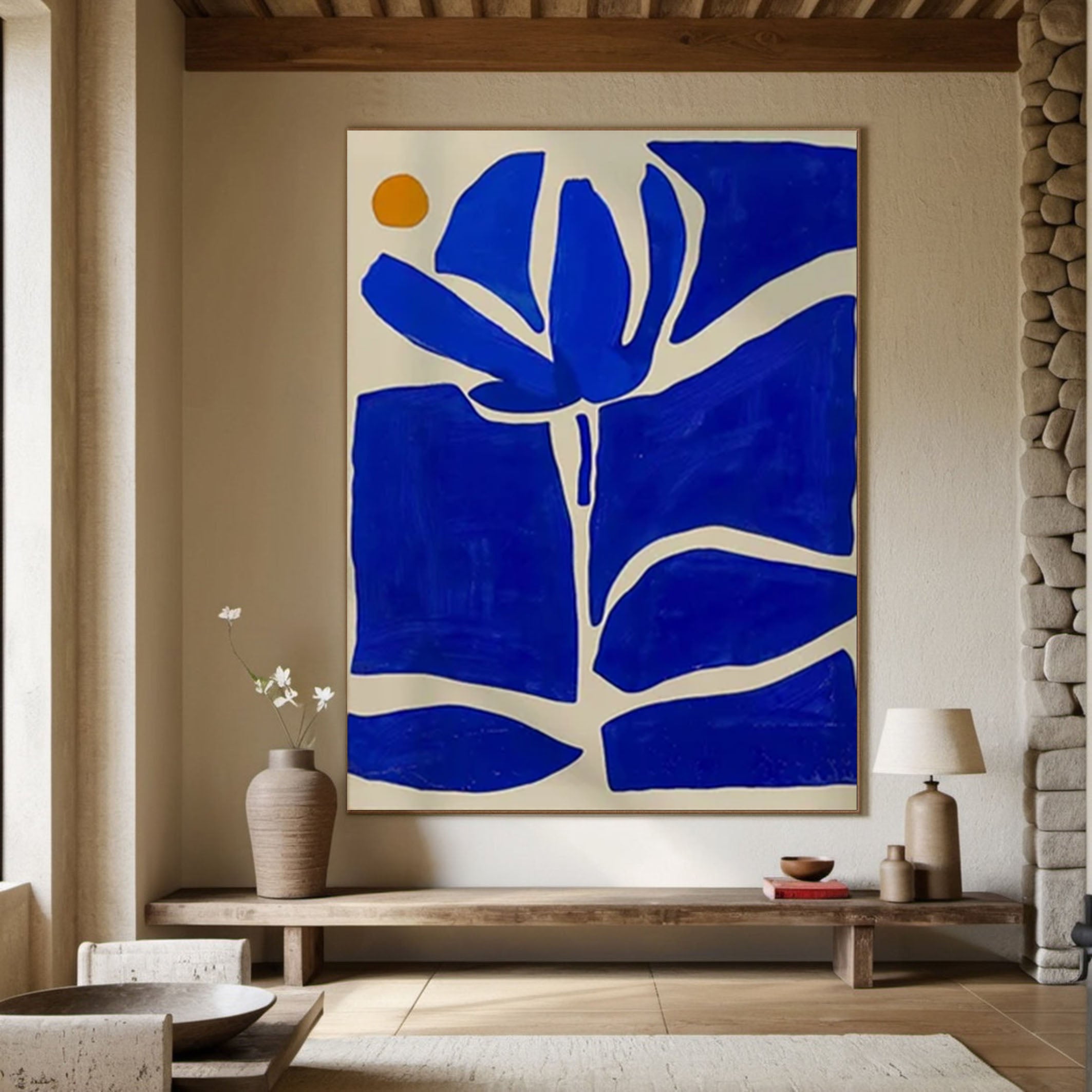 Azure Bloom Modern Blue and White Abstract Wall Art #AP 035