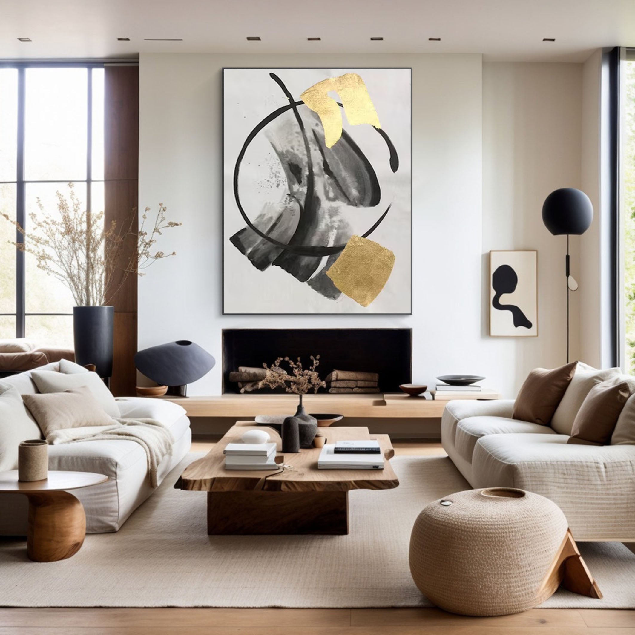 Abstract Black and Gold Painting Large Canvas Art for Modern Homes #AP 041