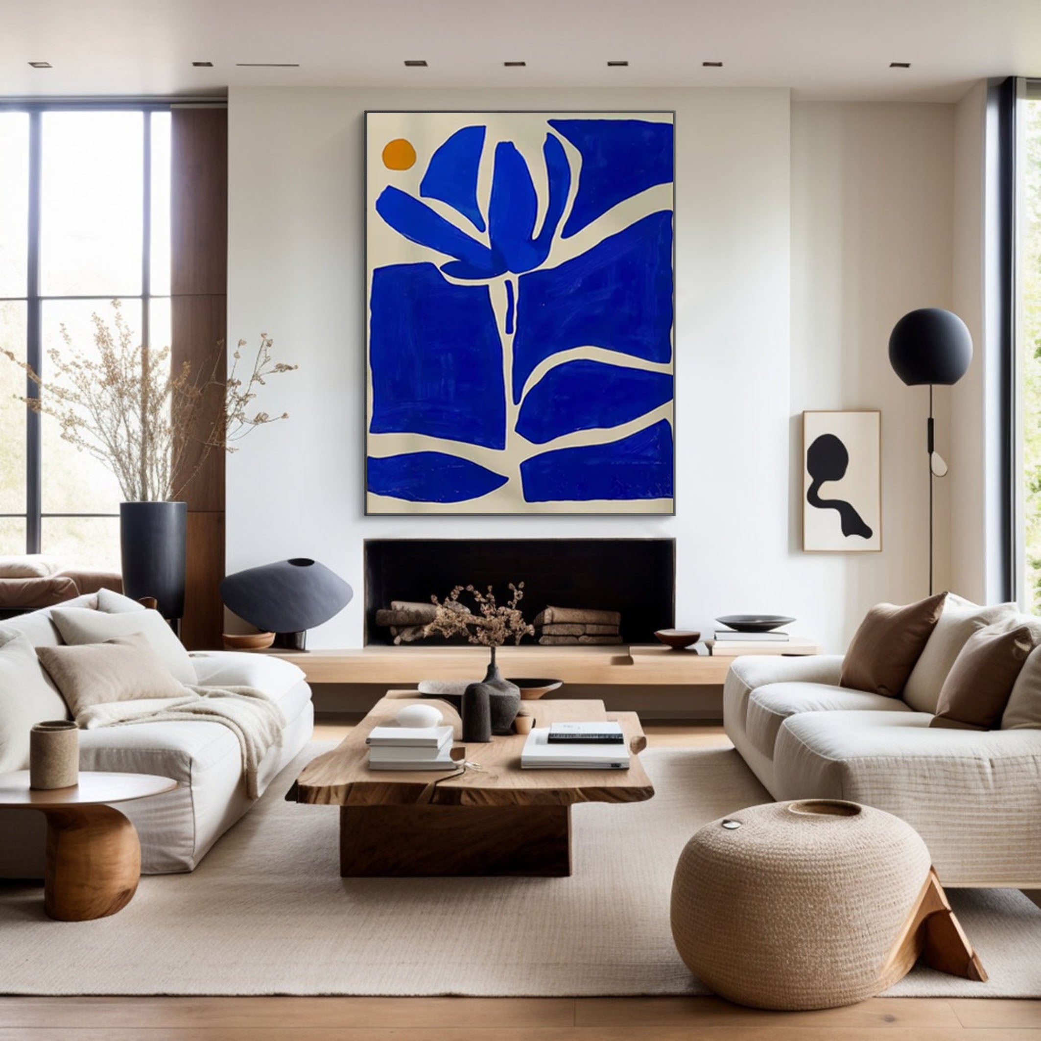 Azure Bloom Modern Blue and White Abstract Wall Art #AP 035