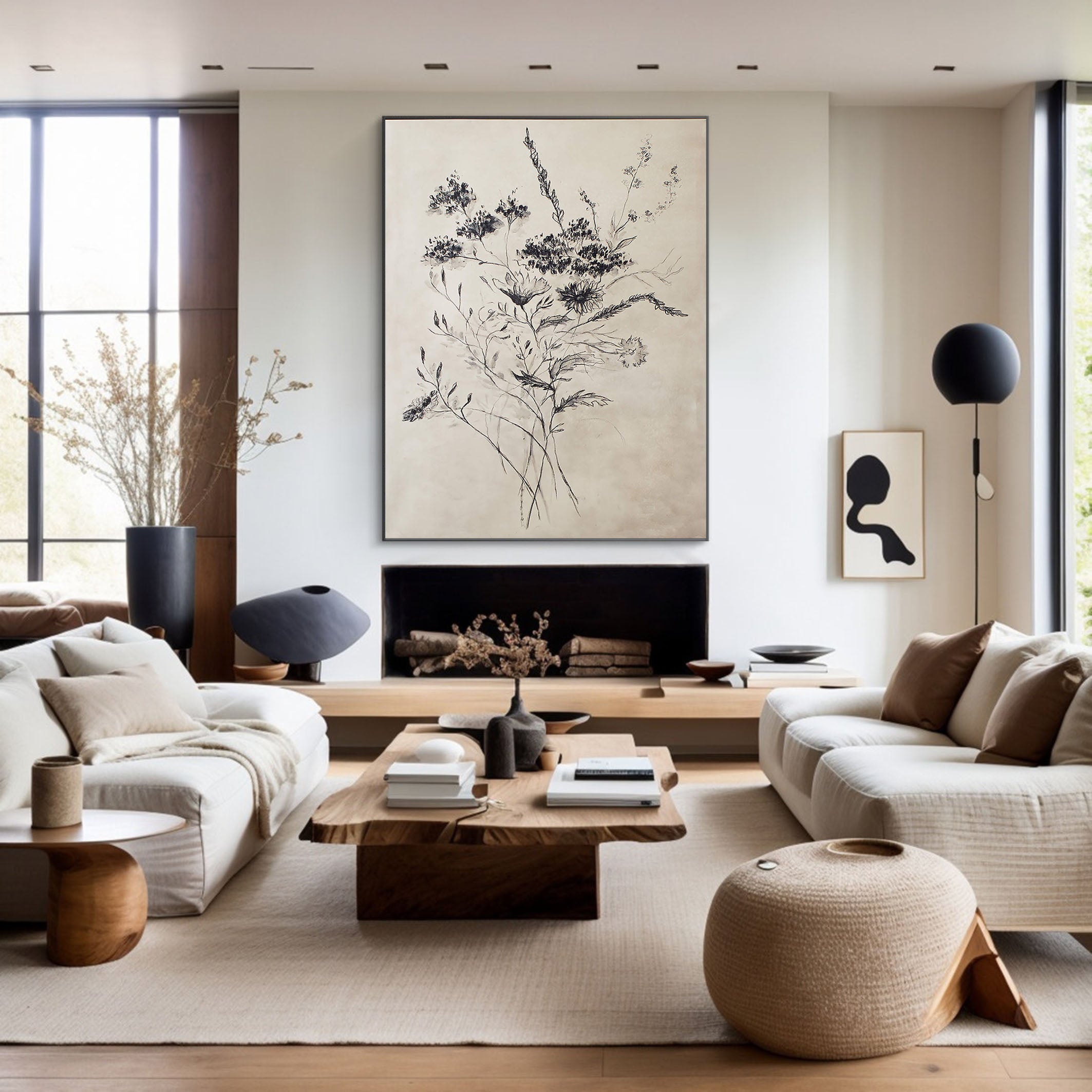 Minimalist Floral Black & White Canvas Art #FT 060