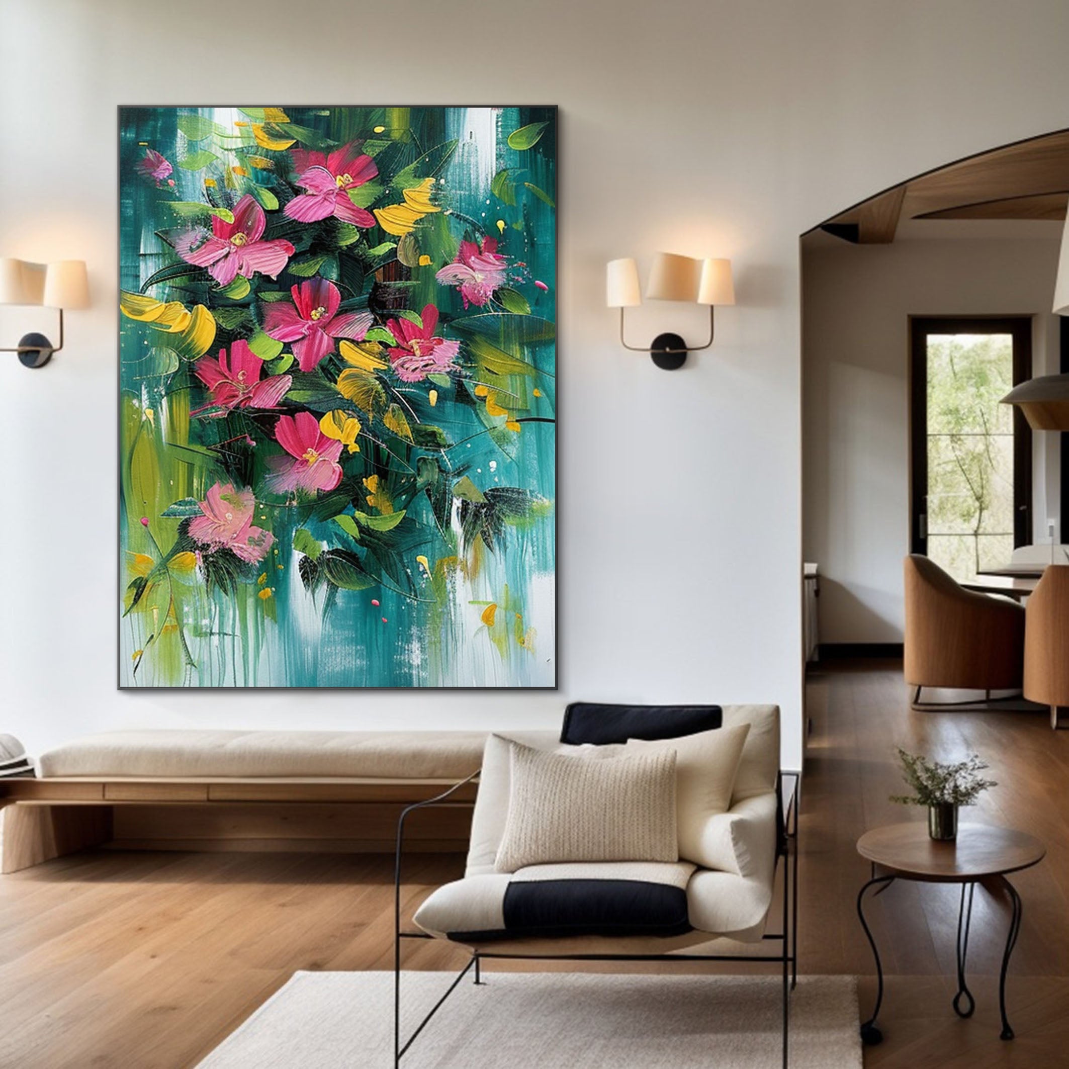 Vibrant Garden Floral Wall Art Modern Abstract Flowers #FT 005