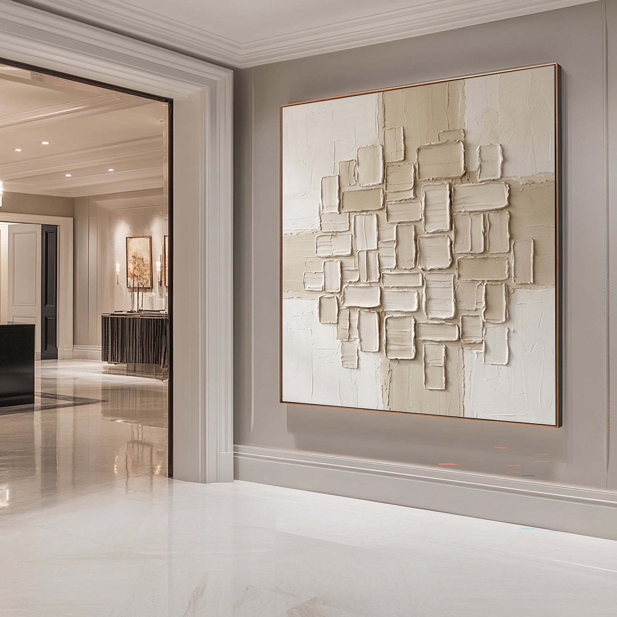 Large Architectural Tile Relief Wall Art Neutral Contemporary Textured Canvas Painting