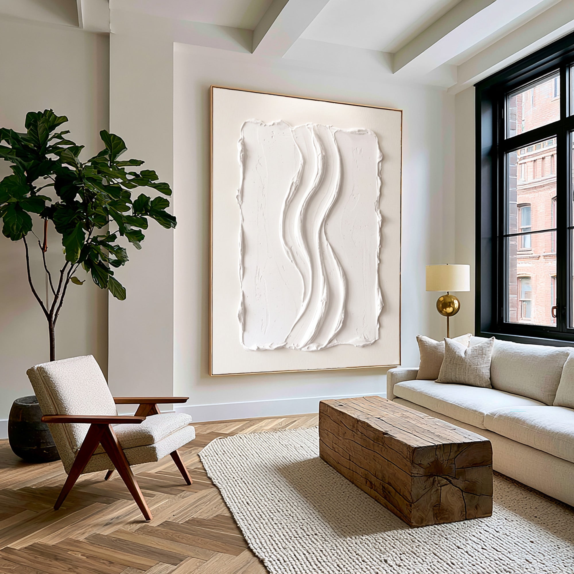 Large Abstract White Wall Art Textured Oil Painting Organic Sculpture Minimalist Neutral Modern Luxury Home Decor