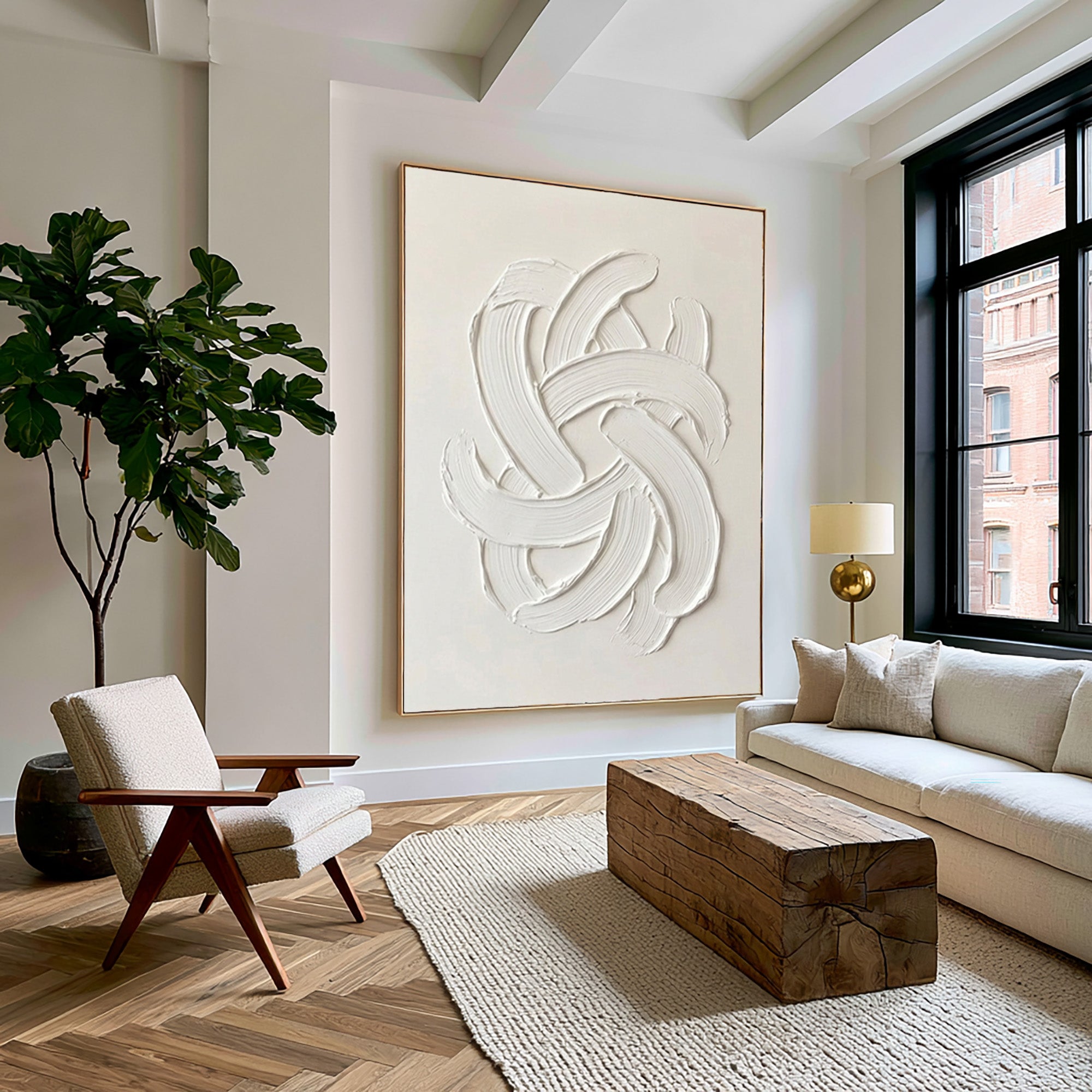 Large Contemporary White Wall Art Textured Oil Painting Minimalist Abstract Sculpture Modern Neutral Home Decor