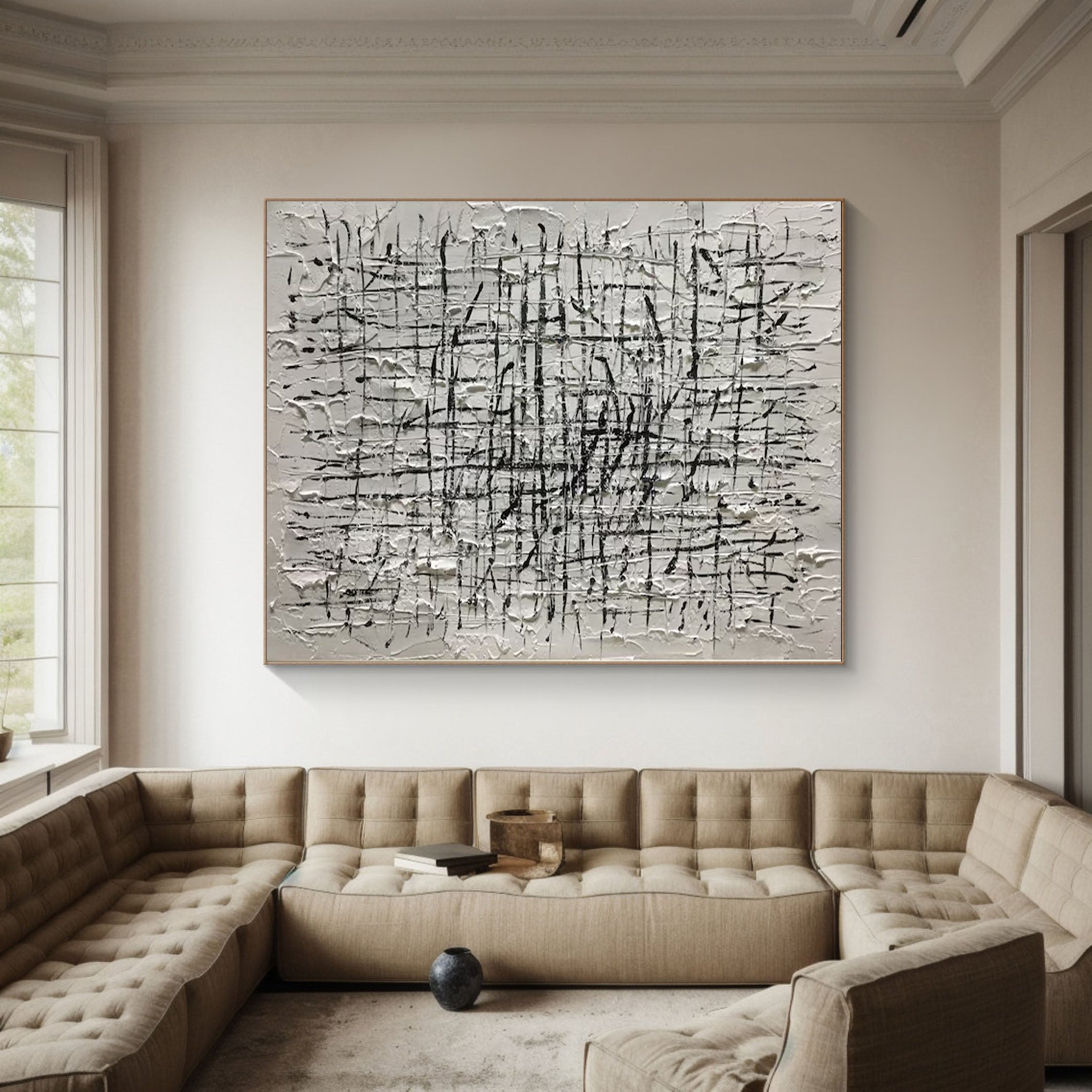 Intricate Chaos Abstract Black and White Textured Canvas #AP 047