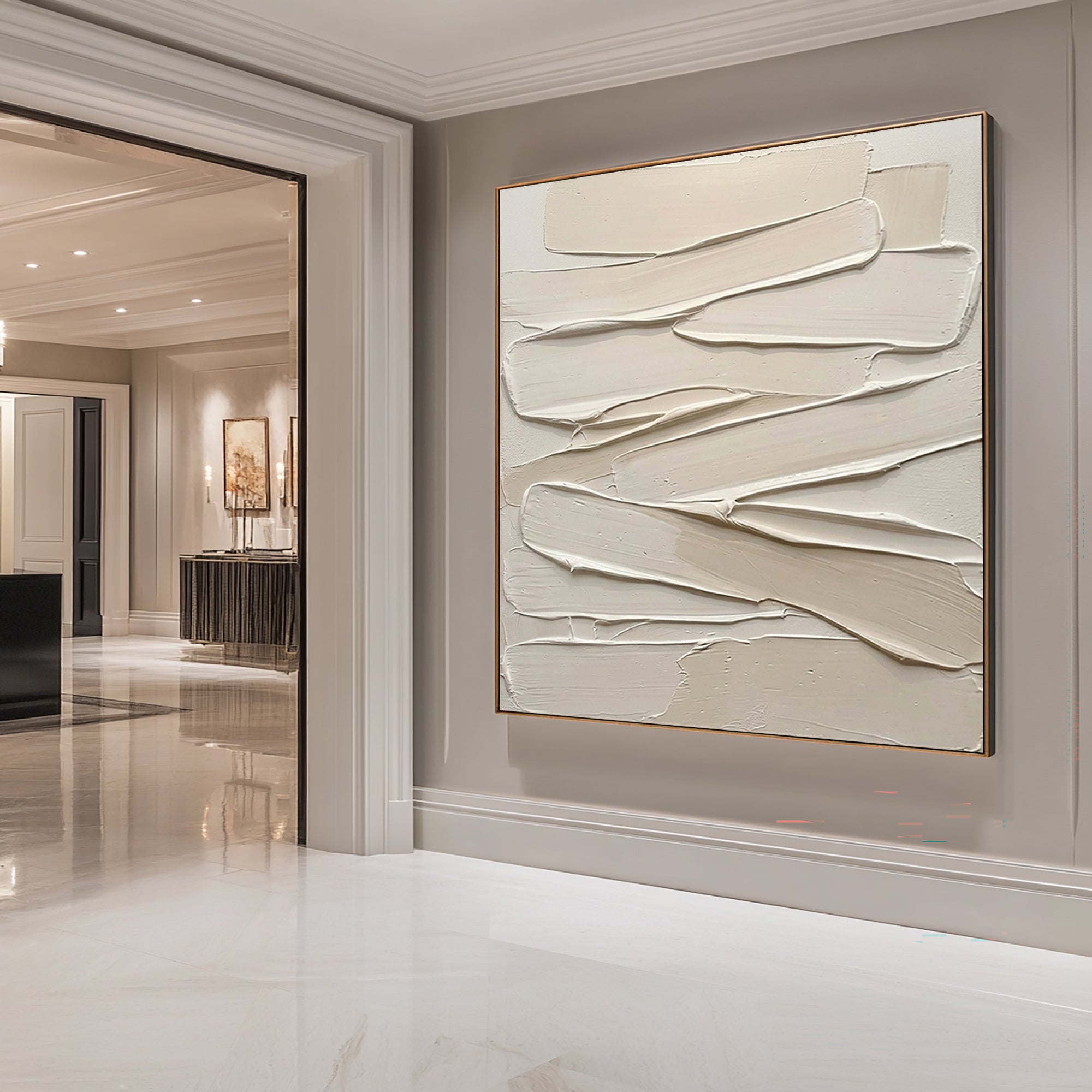 Large Cream Textured Canvas Art Modern Neutral Wall Decor 