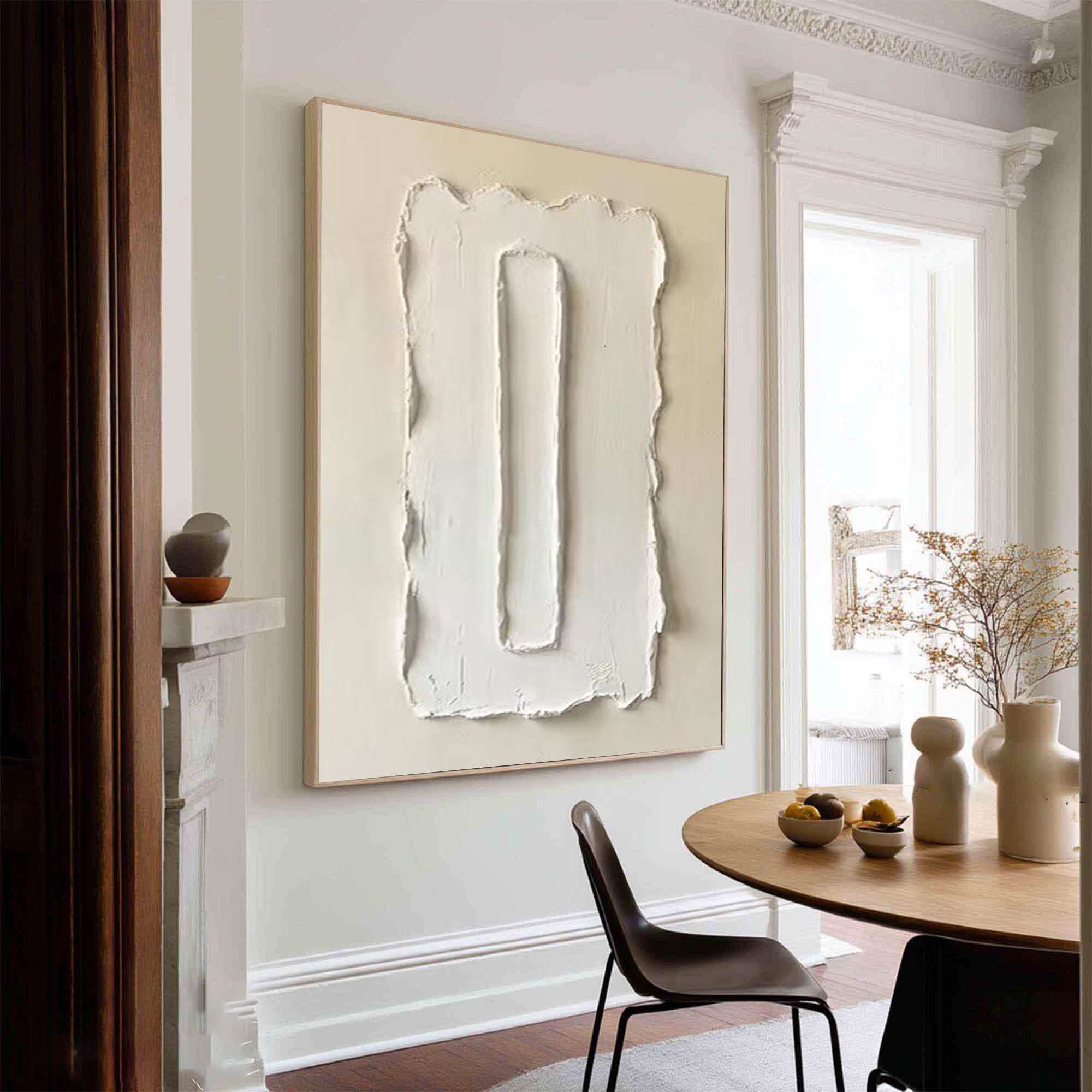 Large Contemporary Relief Wall Art with Soft Ivory Texture Design