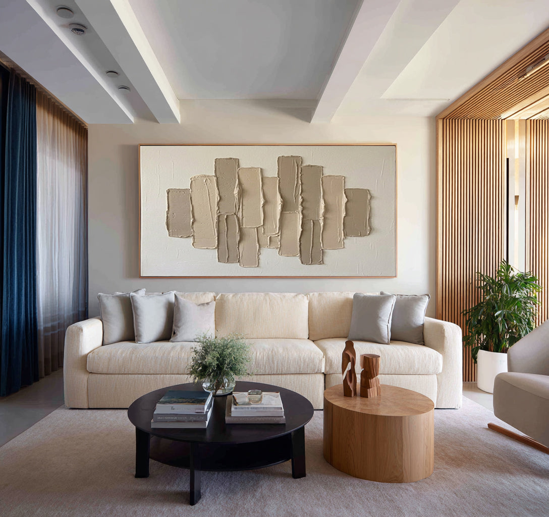 Large Neutral Geometric Wall Art Hand Painted Textured Canvas | KeiraArt  