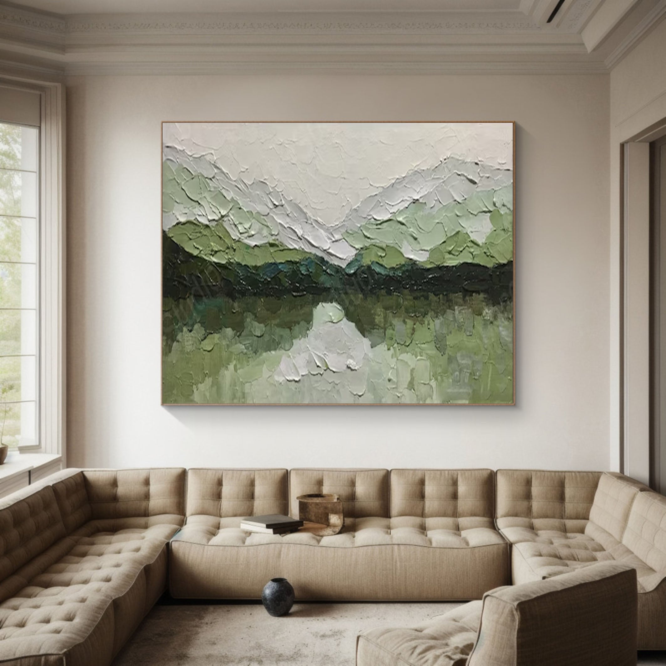 Hand-Painted Green Hills Artwork Textured Oil Painting for Modern Decor #AP 051