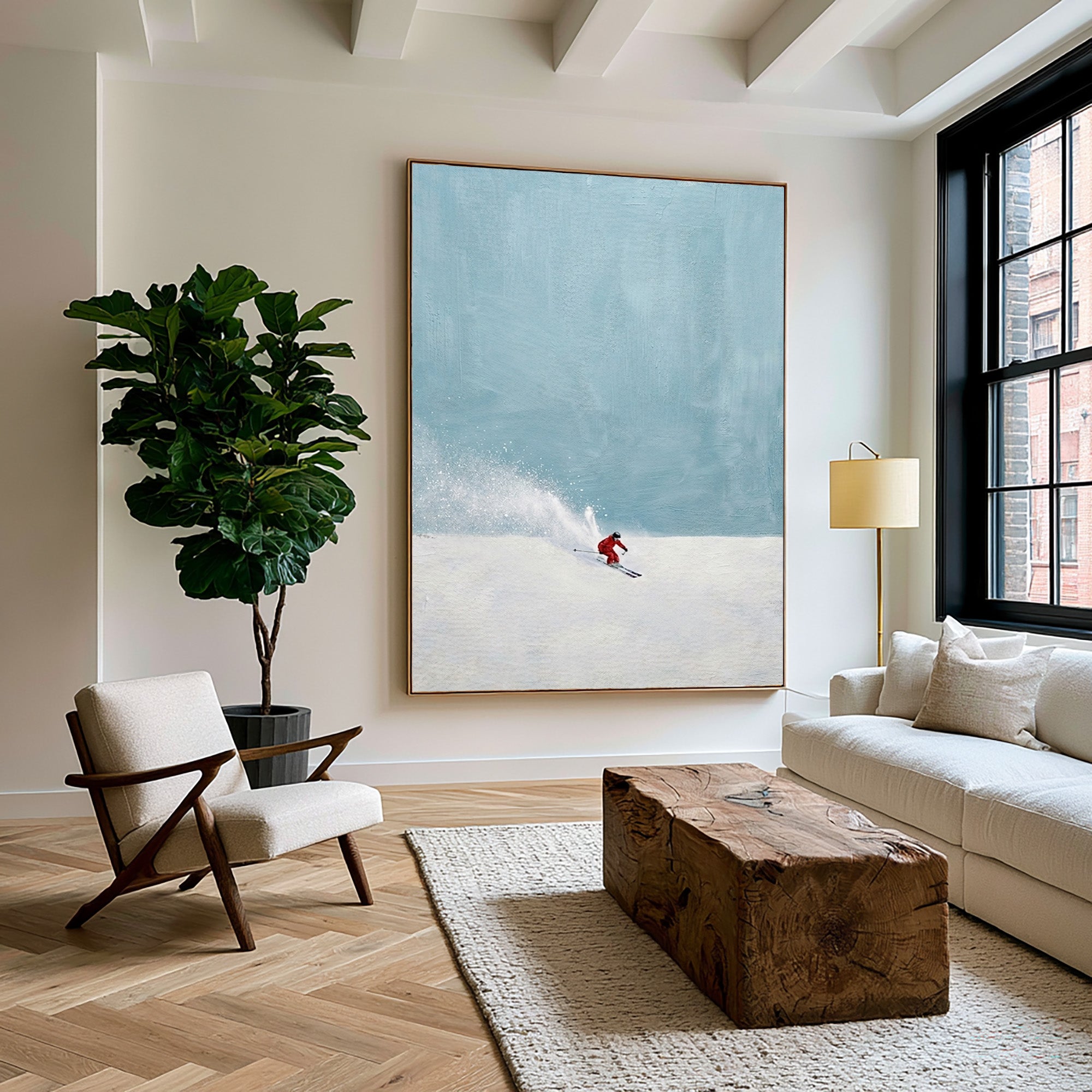 Large Modern Ski Wall Art Minimalist Snow Landscape Oil Painting
