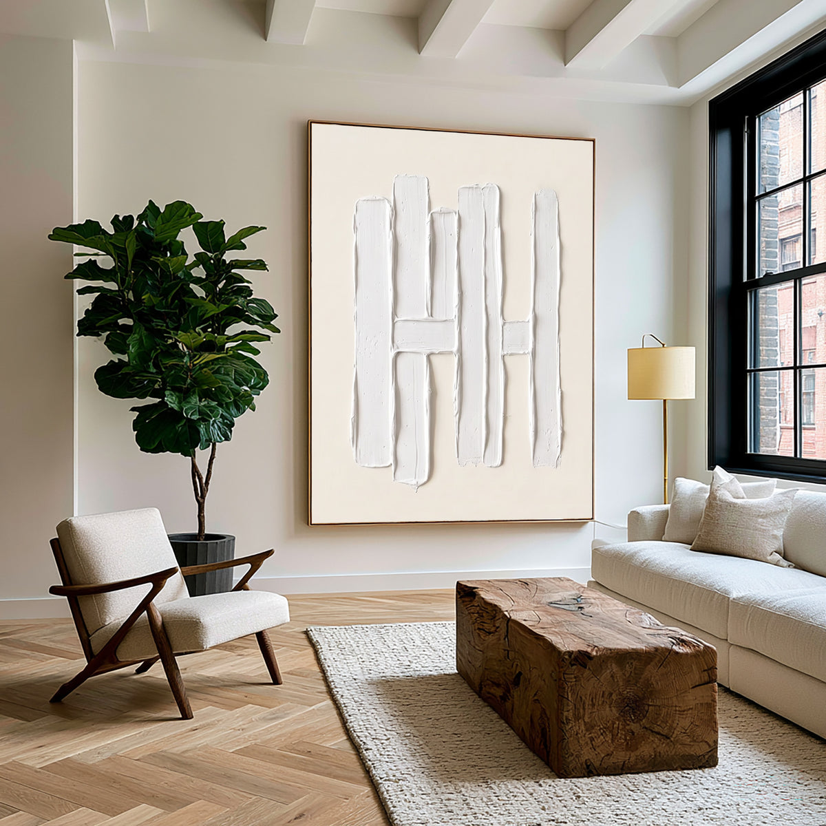 Vertical Forms Large White Textured Abstract Wall Art Sculptural Relief Modern Minimalist Interior Artwork