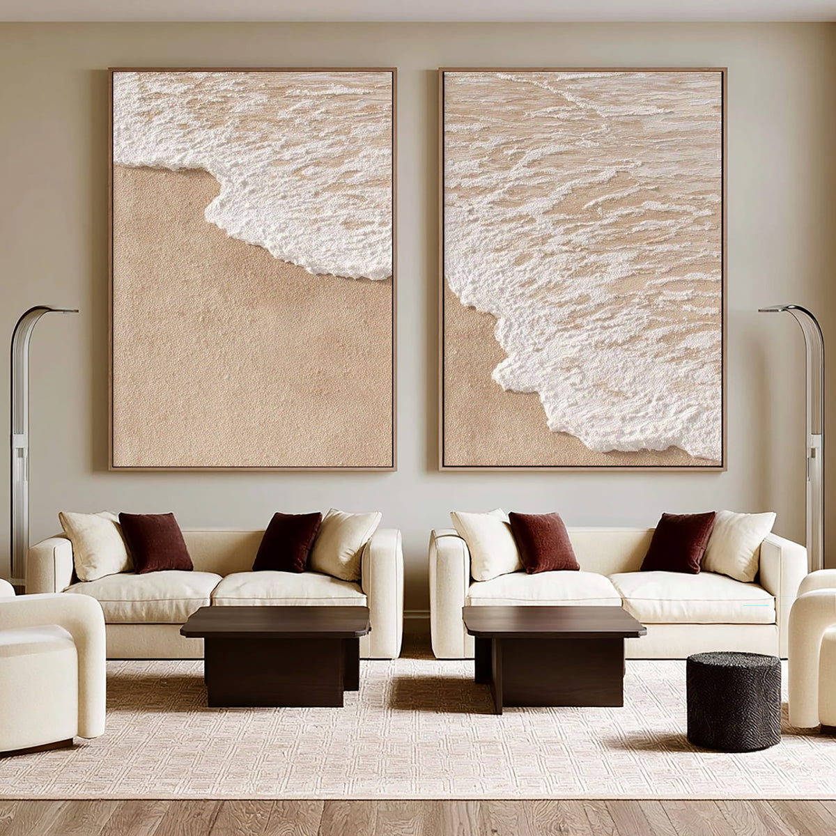 Coastal Forms In Quiet Motion Large Textured Diptych Coastal Wall Art Neutral Abstract Ocean Artwork