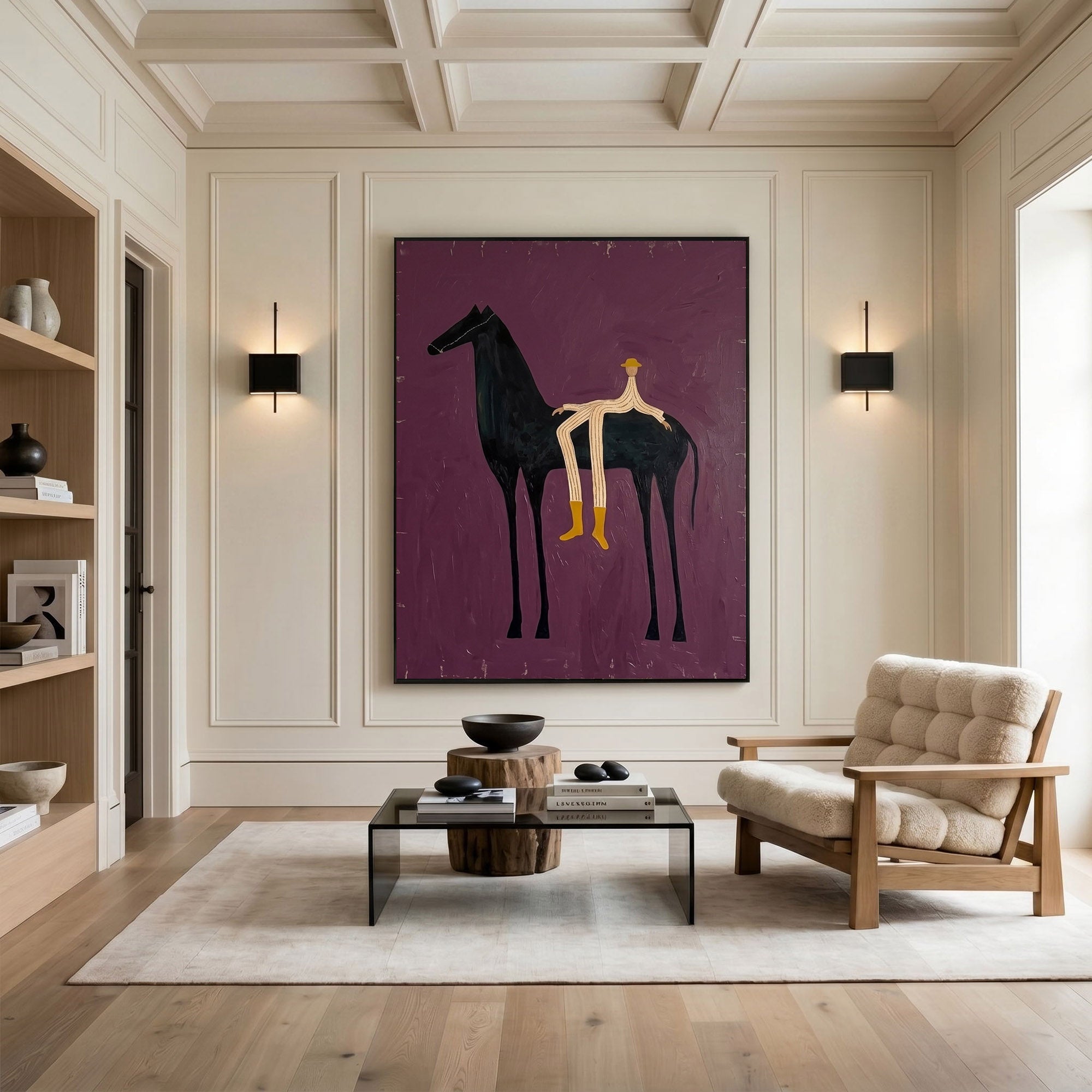 Large Cowboy Horse Wall Art Modern Western Minimalist Canvas Painting