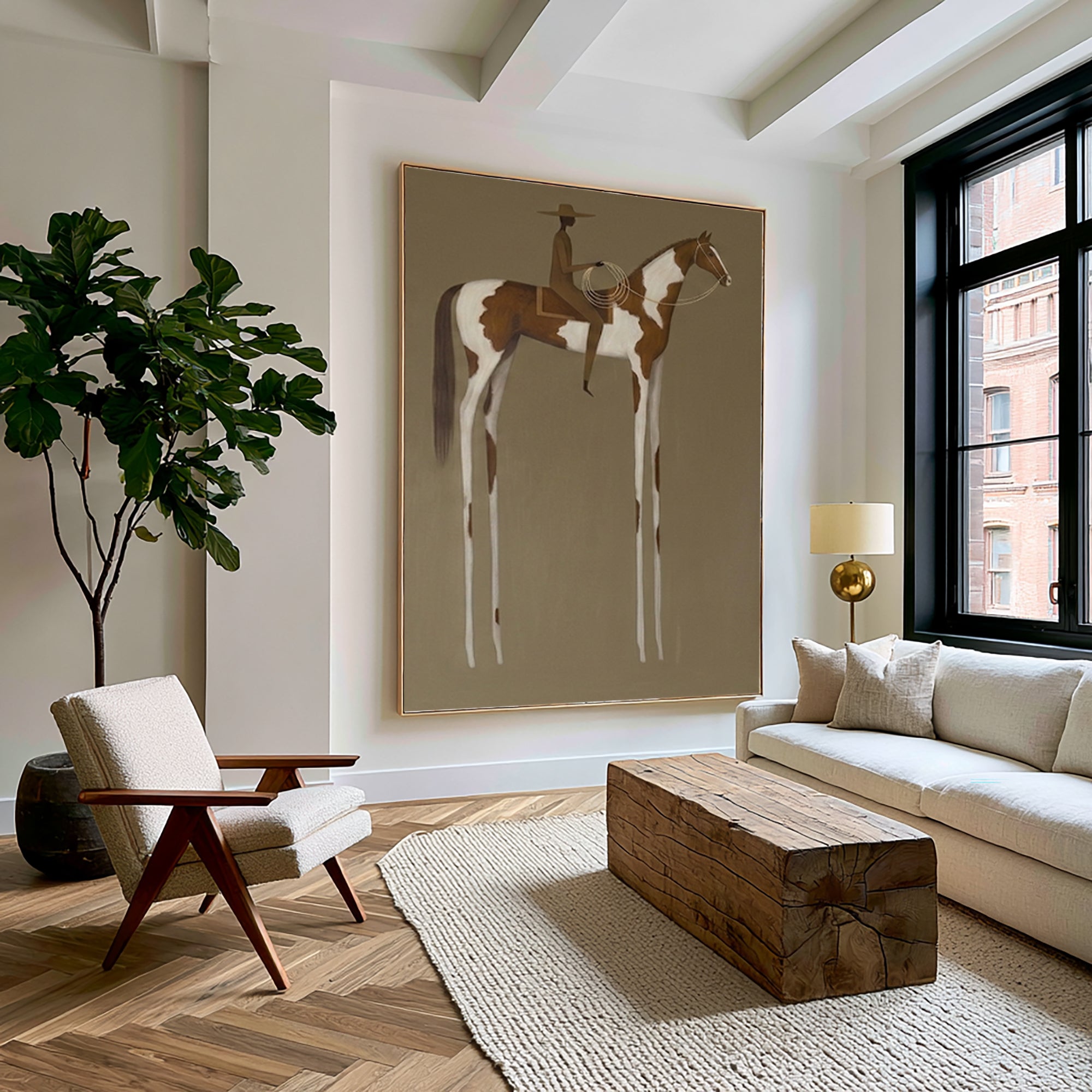 Large Vintage Americana Wall Art Cowboy Cowgirl Rider Horse Painting Western Landscape Abstract Oil Artwork Rustic Contemporary Interior Decor