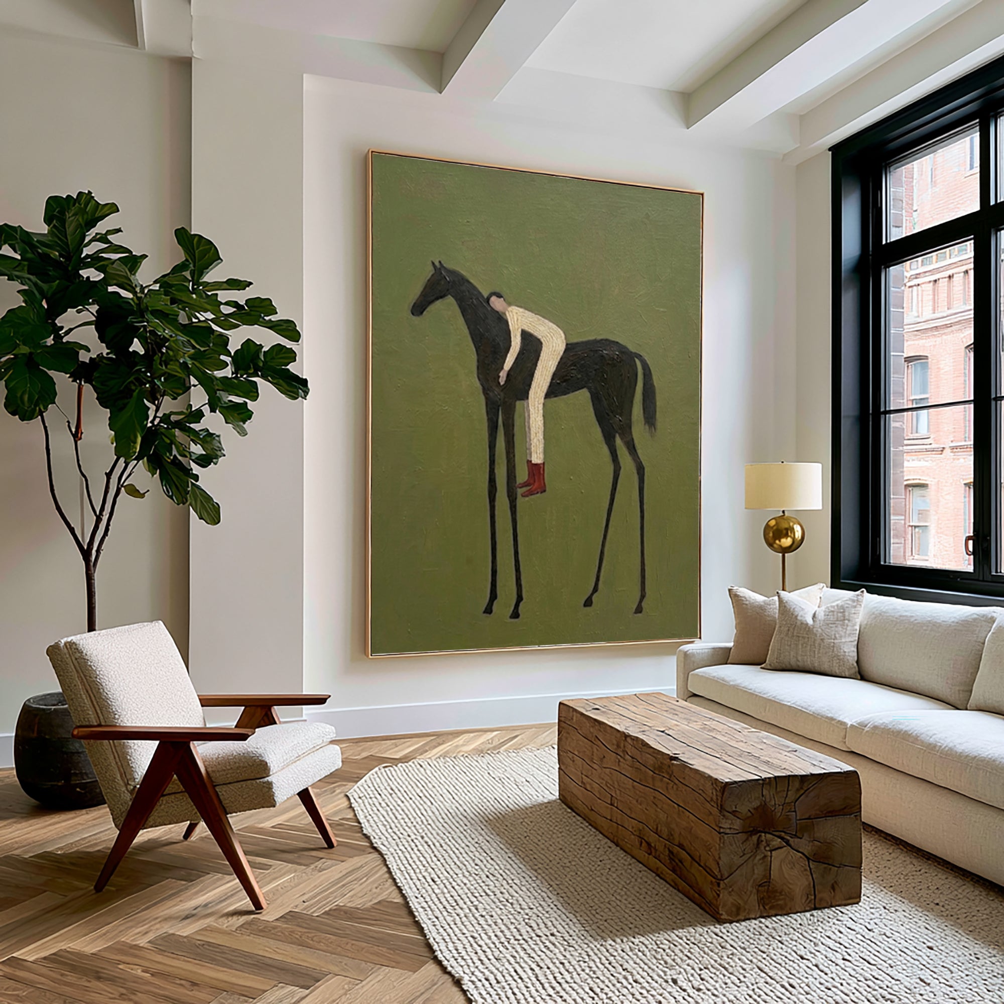 Large Minimal Equestrian Wall Art Horse Rider Oil Painting Cowboy Cowgirl Inspired Vintage Americana Western Artwork Modern Interior Decor