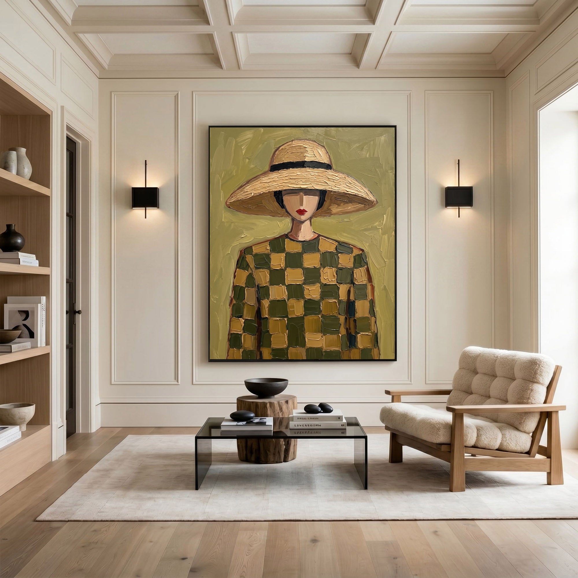 Large Modern Woman Portrait Wall Art Abstract Oil Painting Cowgirl Cowboy Vintage Americana Art Western Fashion Decor Contemporary Home 