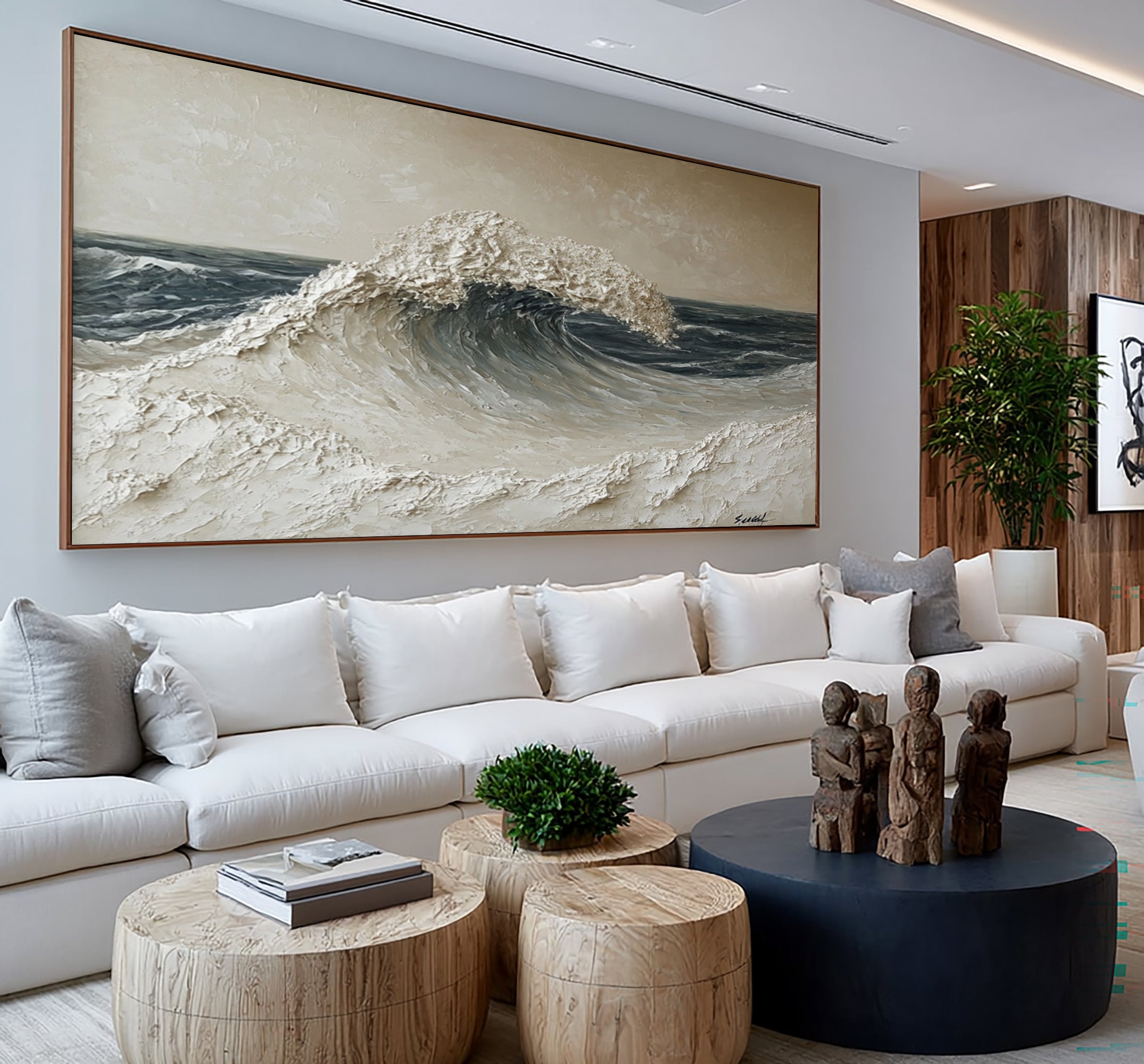 Large Abstract Ocean Wave Wall Art Textured Oil Painting Seascape Cowboy Cowgirl Inspired Vintage Americana Western Artwork Modern Home Decor