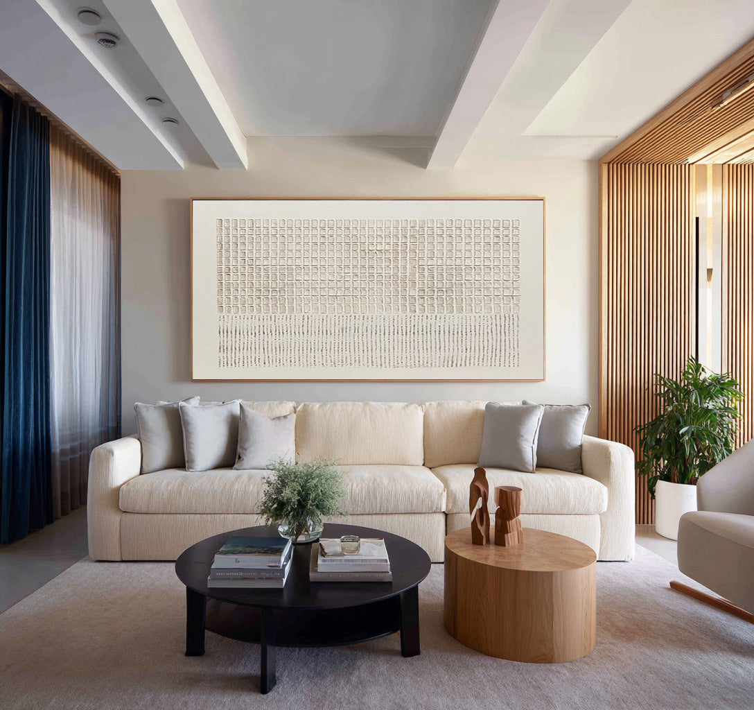 Large Geometric Relief Canvas Art Neutral Modern Luxury Wall Decor| KeiraArt 