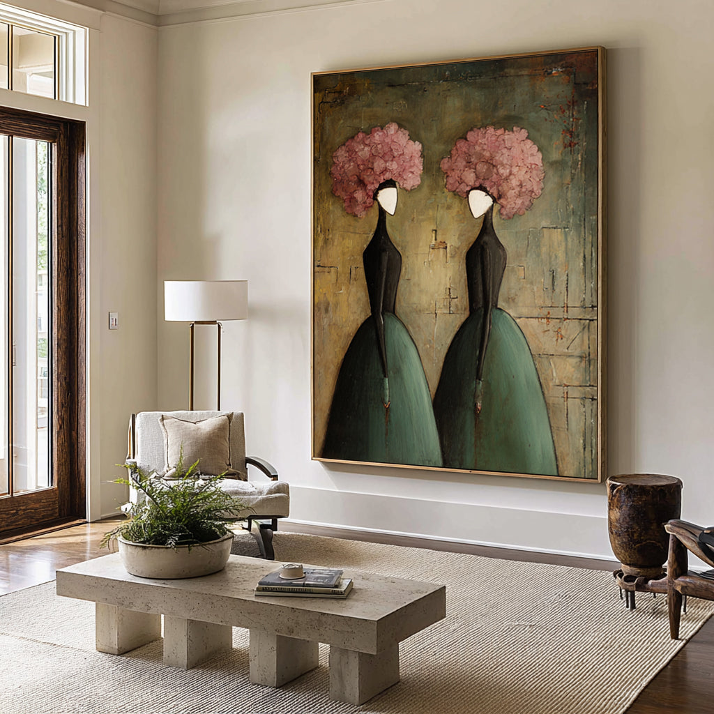 Large Romantic Figure Painting Floral Portrait Canvas Wall Art 