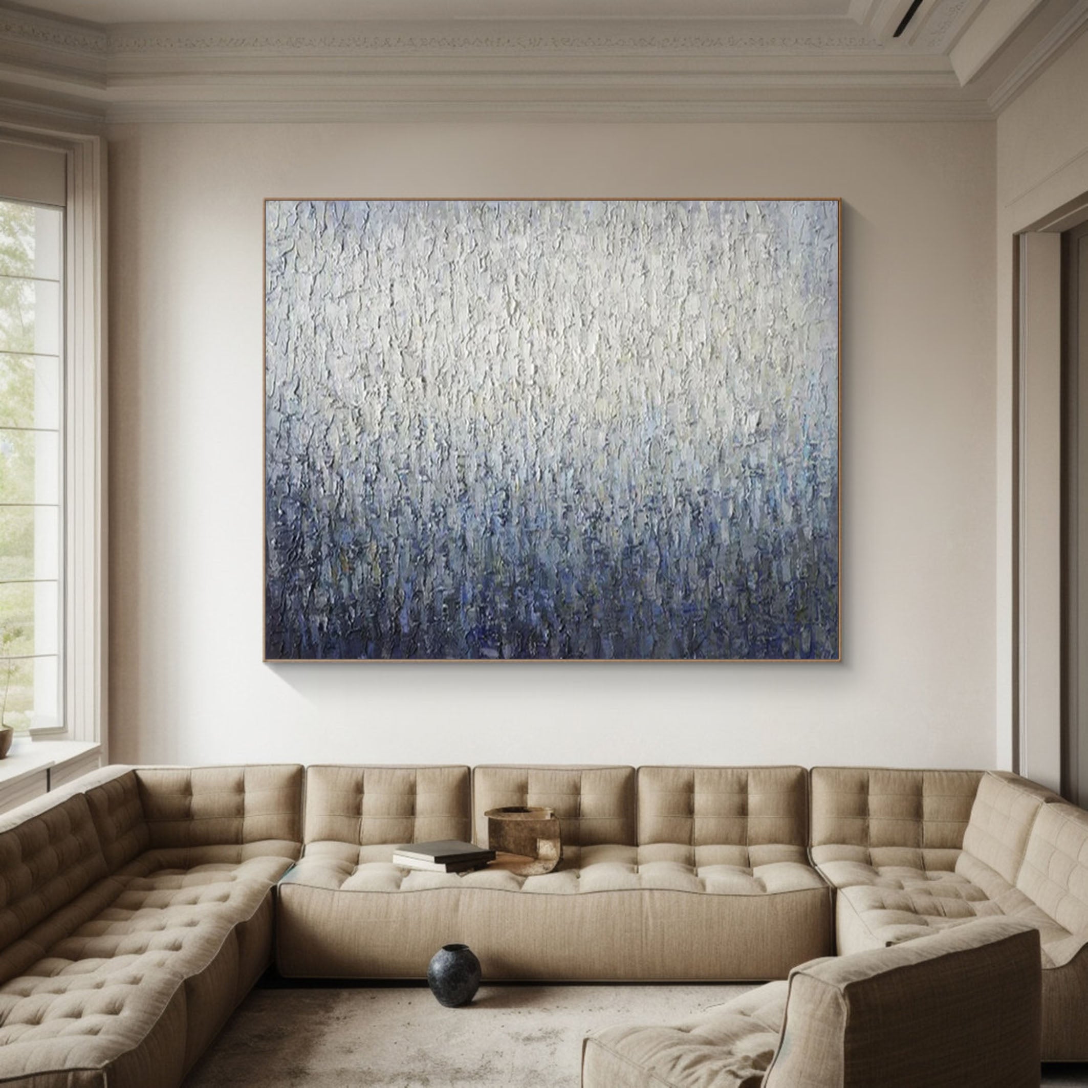 Abstract Blue Textured Art Serene Grey Canvas for Contemporary Homes #AP 052