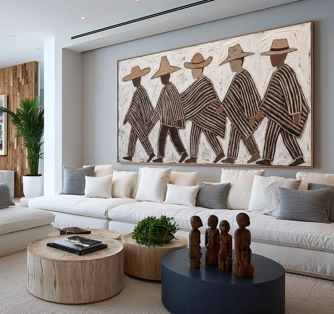 Southwestern Wall Art, Five Walking Figures Painting, Hand Painted Textured Folk Art