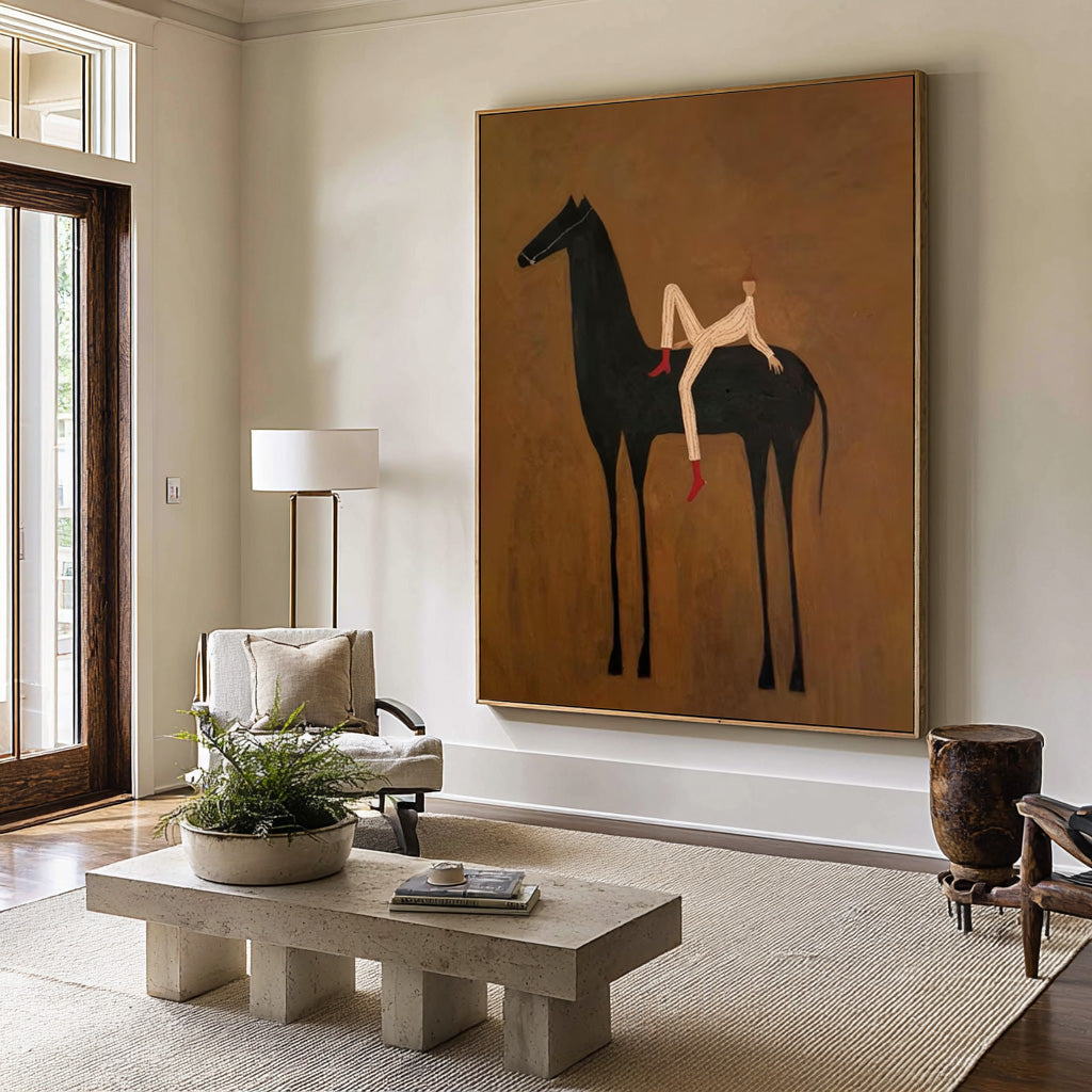 Large Contemporary Horse Rider Wall Art Oversized Equestrian Painting 