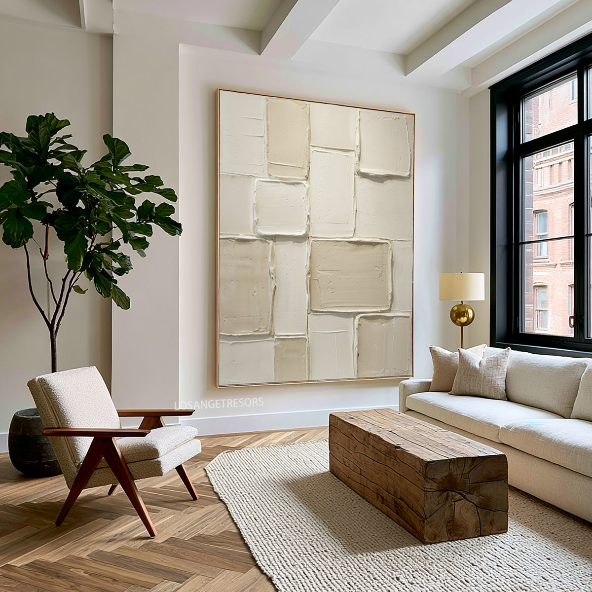 Large Architectural Minimalist Textured Wall Art Ivory Cream Abstract Oil Painting Contemporary Luxury Interior Decor