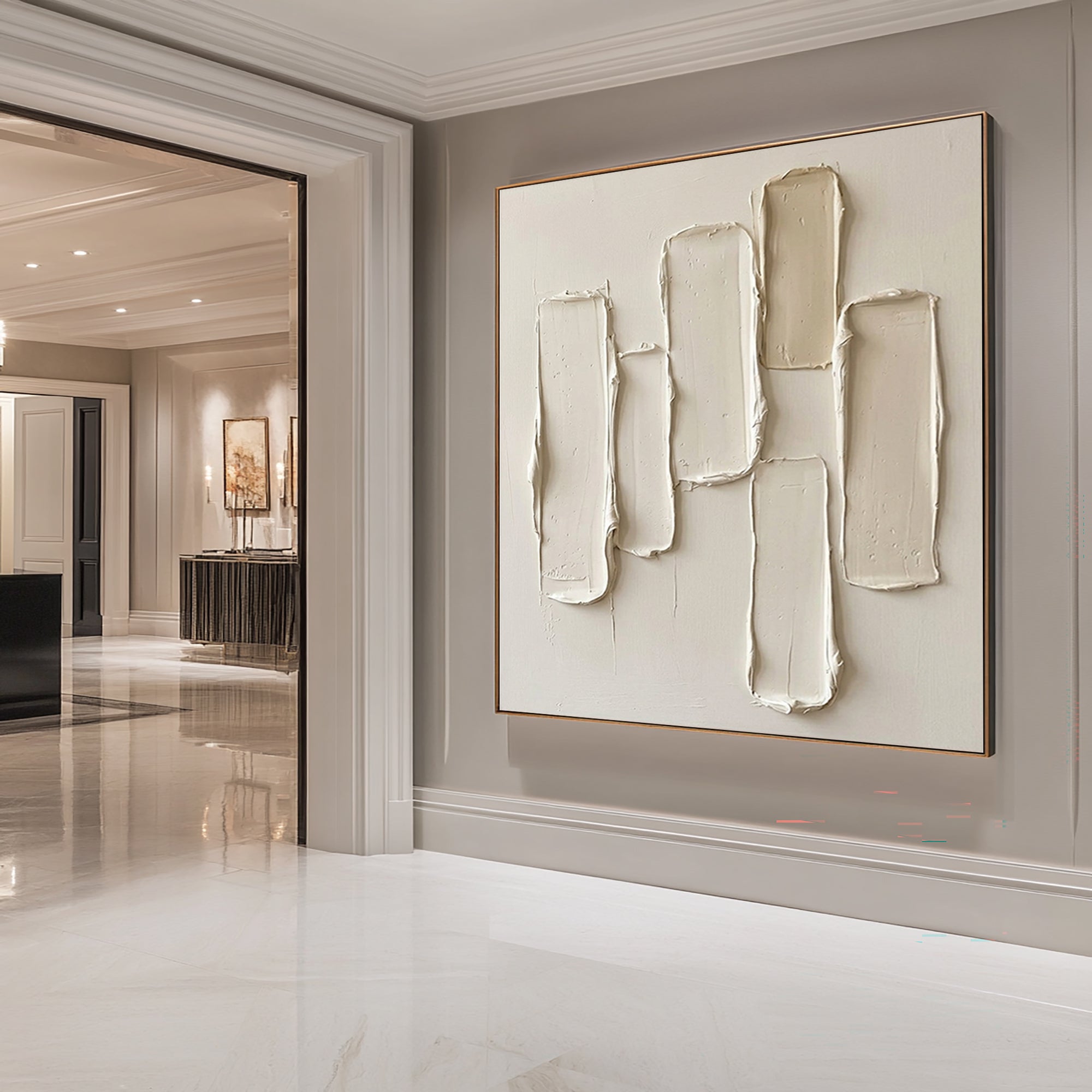 Large Quiet Vertical Structure Wall Art Contemporary Neutral Texture Painting