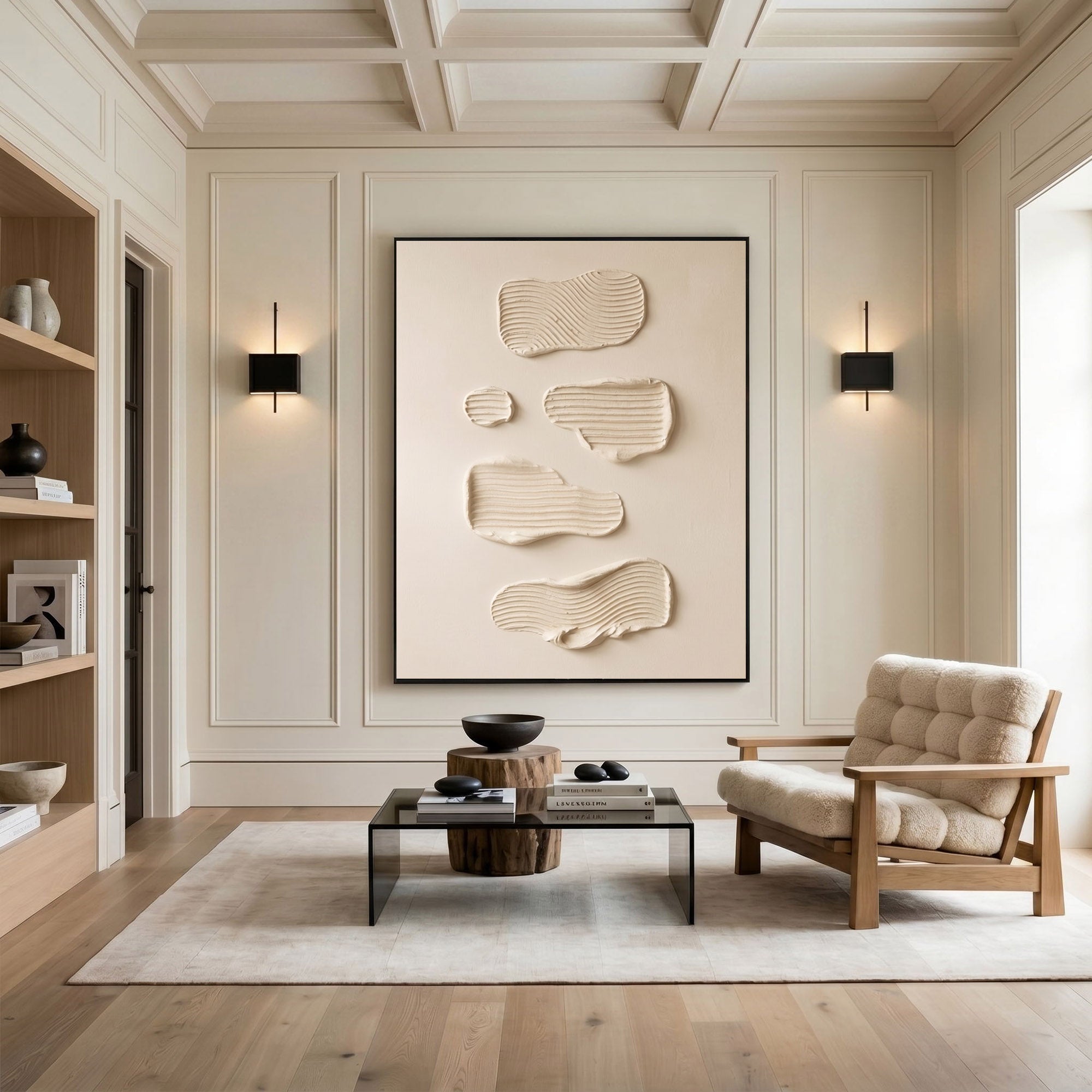 Large Modern Abstract Textured Wall Art Organic Plaster Painting Neutral Minimalist Interior Decor