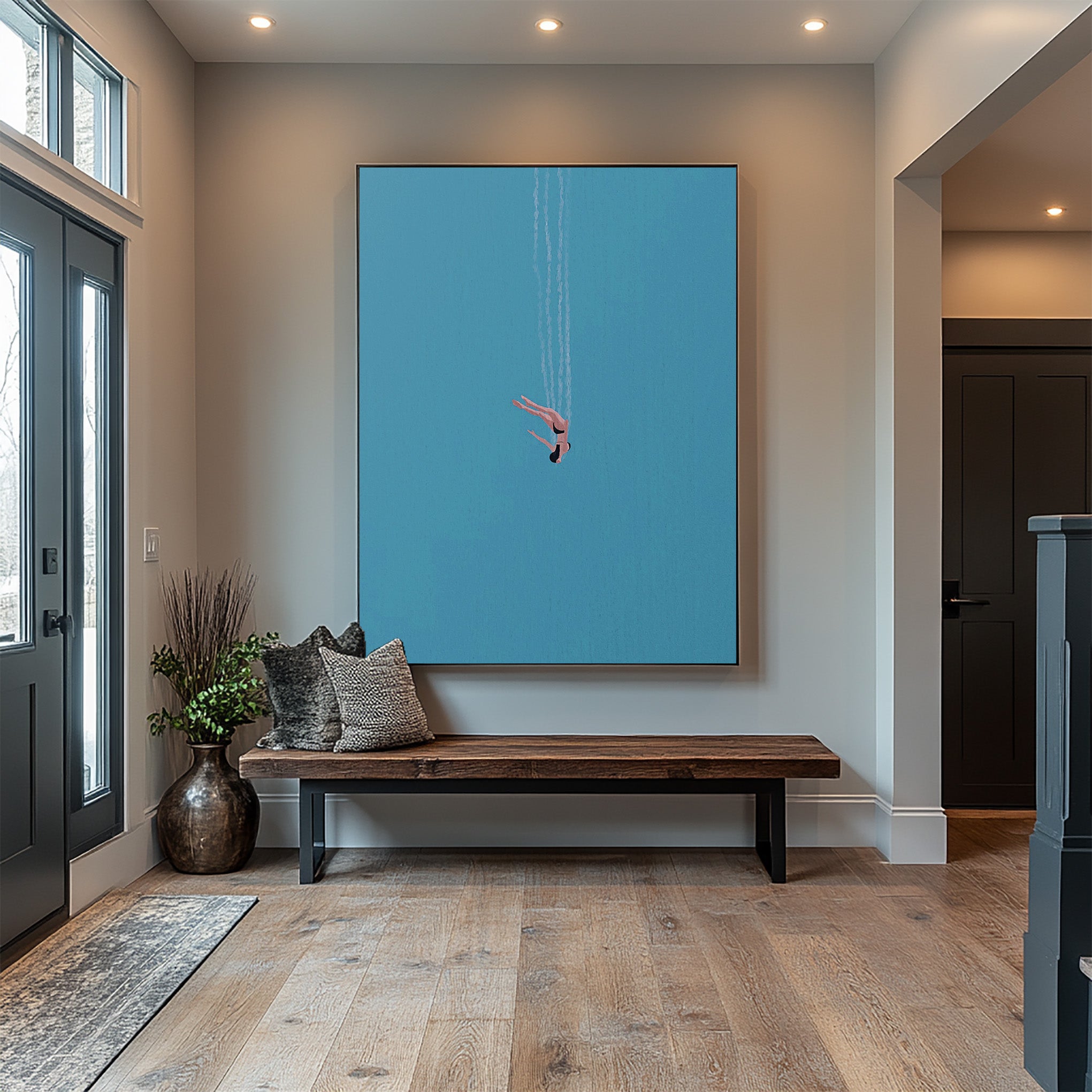 Minimalist Diver Art Blue Abstract Figure Painting #AG 097